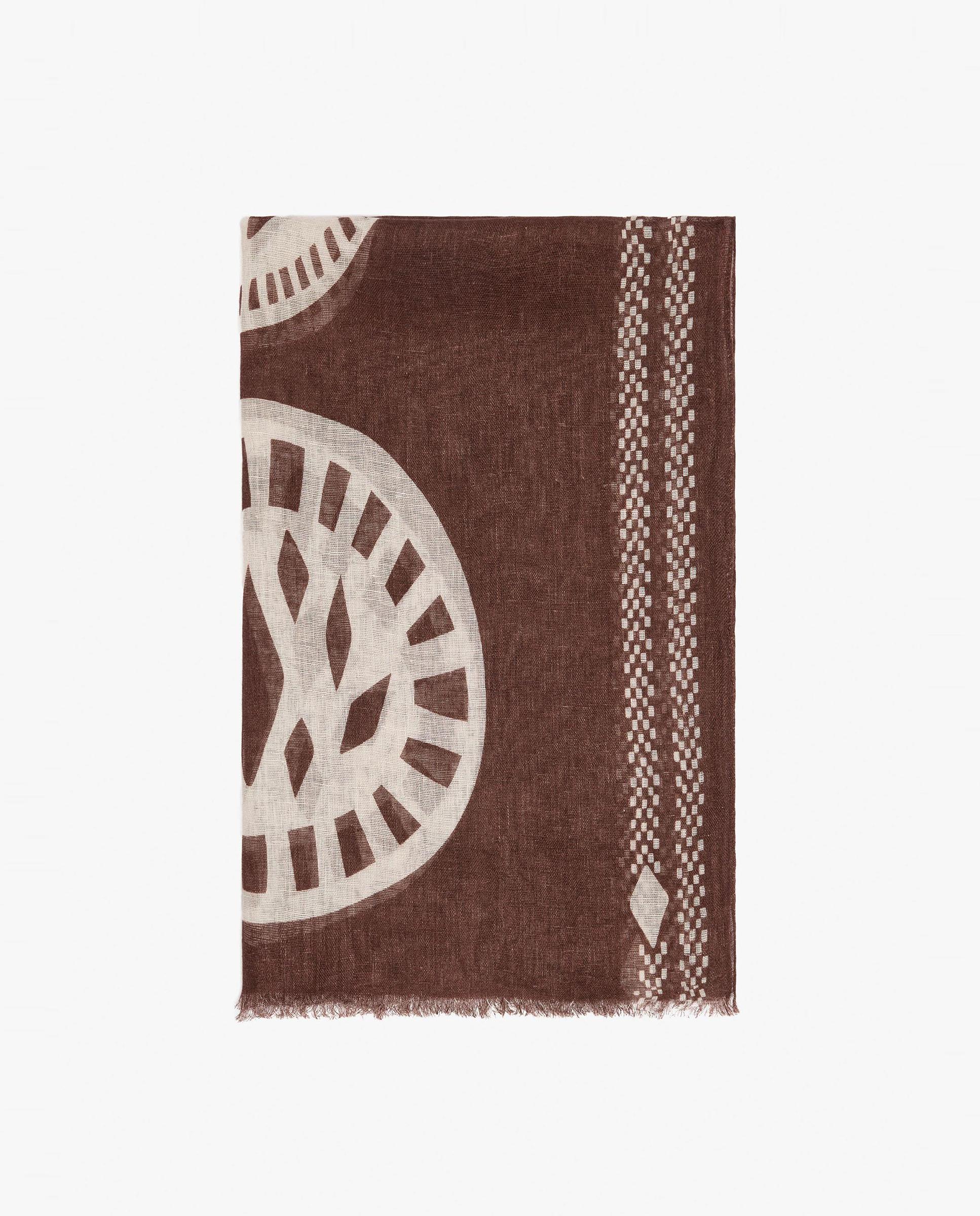 Imagen 0 de Pañuelo 100% lino con estampado tropical Marrón oscuro