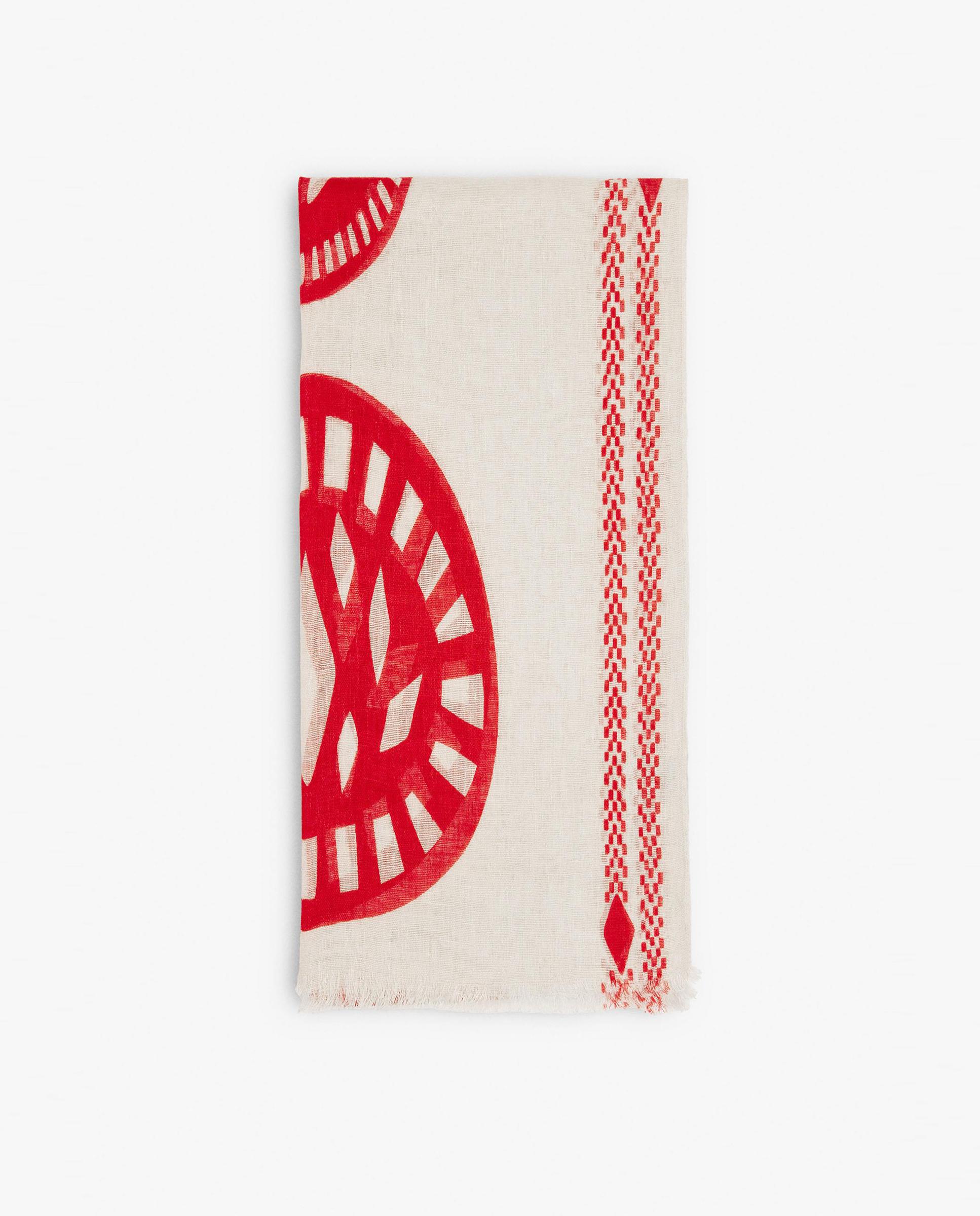 Imagen 0 de Pañuelo 100% lino con estampado geométrico Rojo