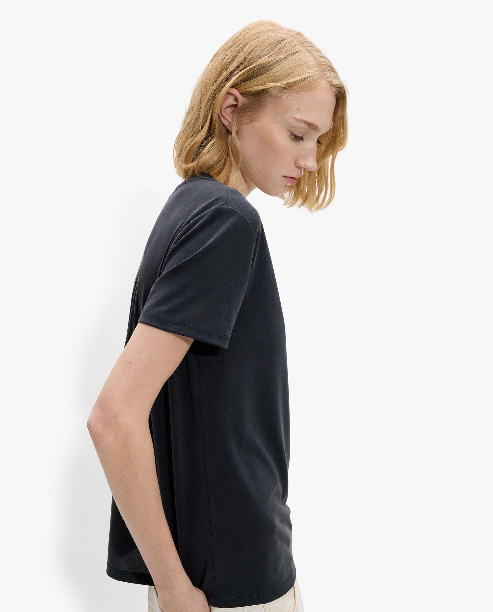 Camiseta de mujer básica de manga corta con cuello pico - Parfois - Gris oscuro Gris oscuro-3