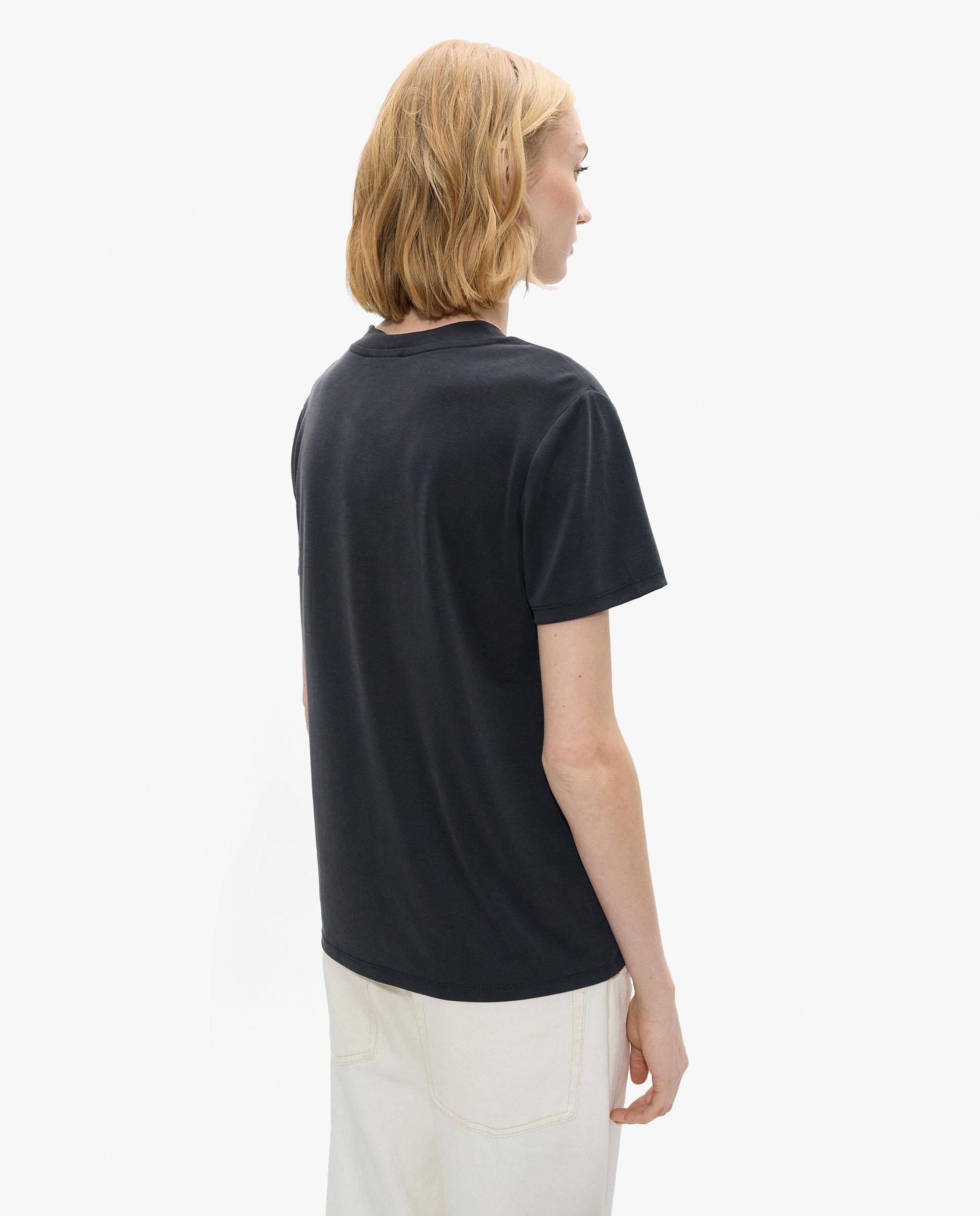 Camiseta de mujer básica de manga corta con cuello pico - Parfois - Gris oscuro Gris oscuro-4