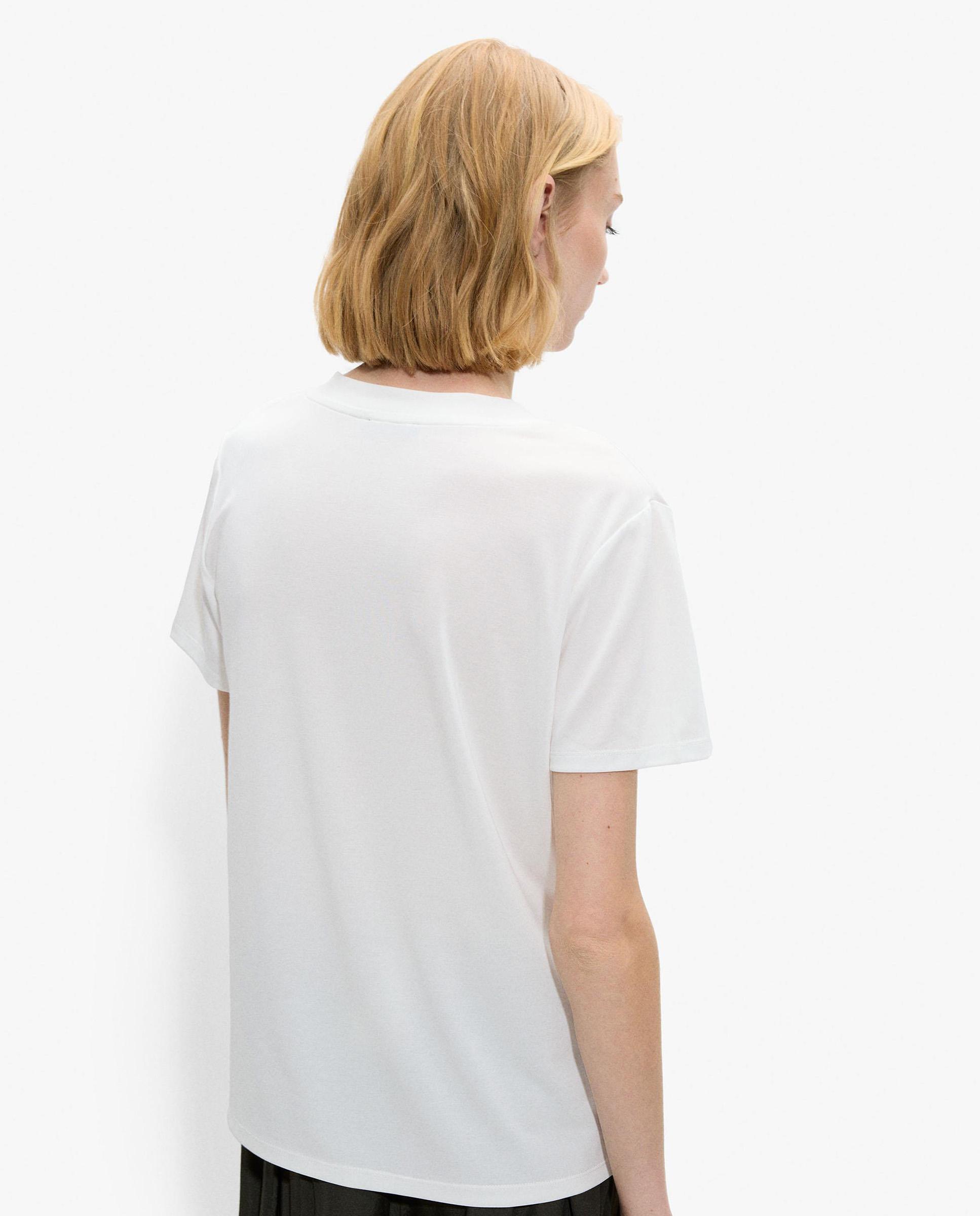 Camiseta de mujer básica de manga corta con cuello pico - Parfois - Blanco Blanco-4
