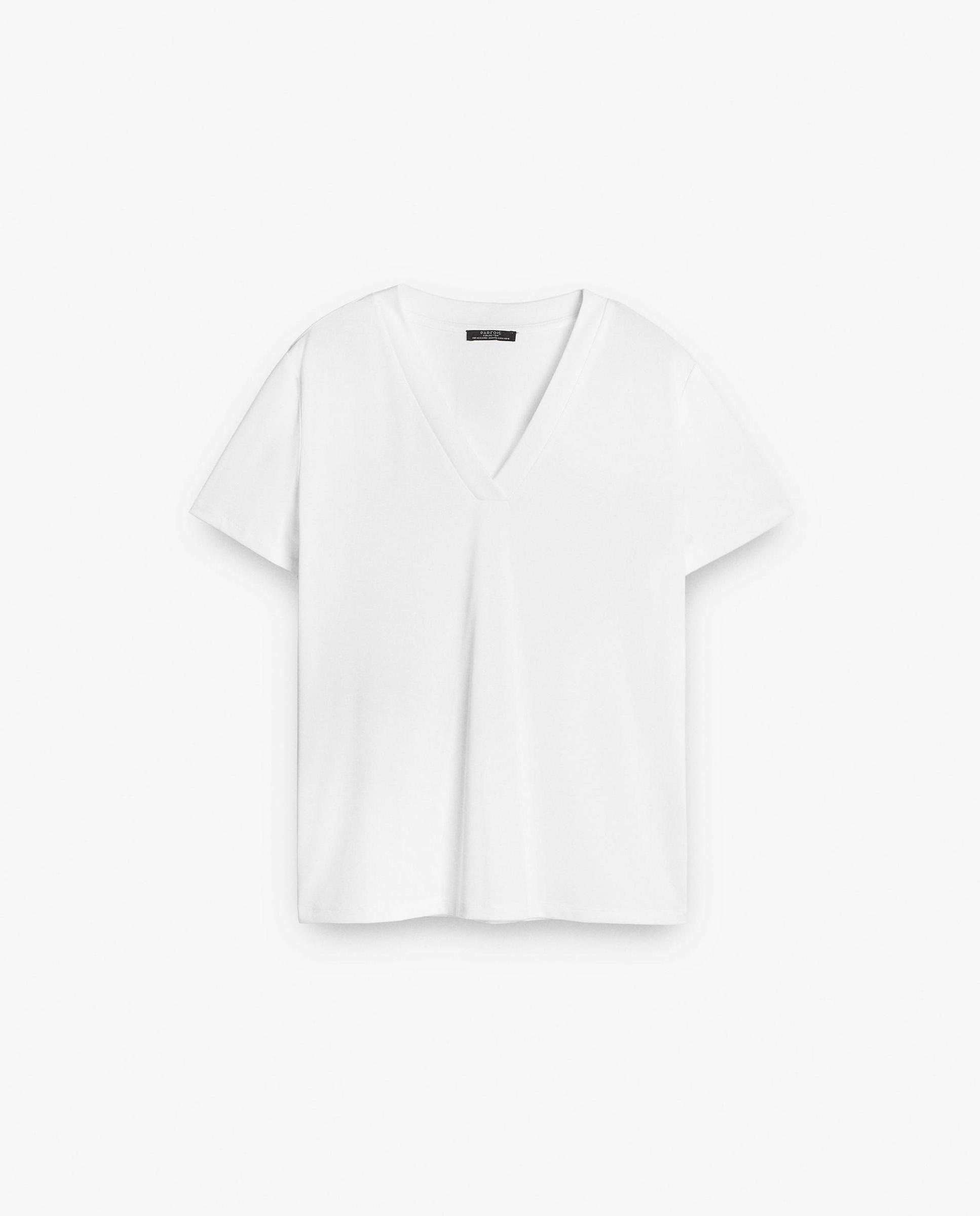 Camiseta de mujer básica de manga corta con cuello pico - Parfois - Blanco Blanco-6