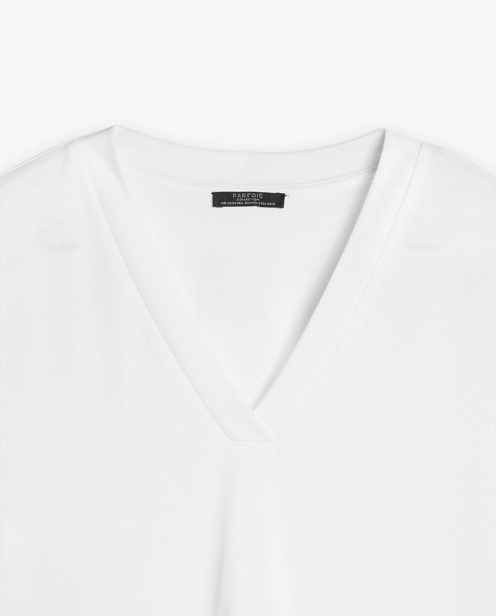 Camiseta de mujer básica de manga corta con cuello pico - Parfois - Blanco Blanco-5