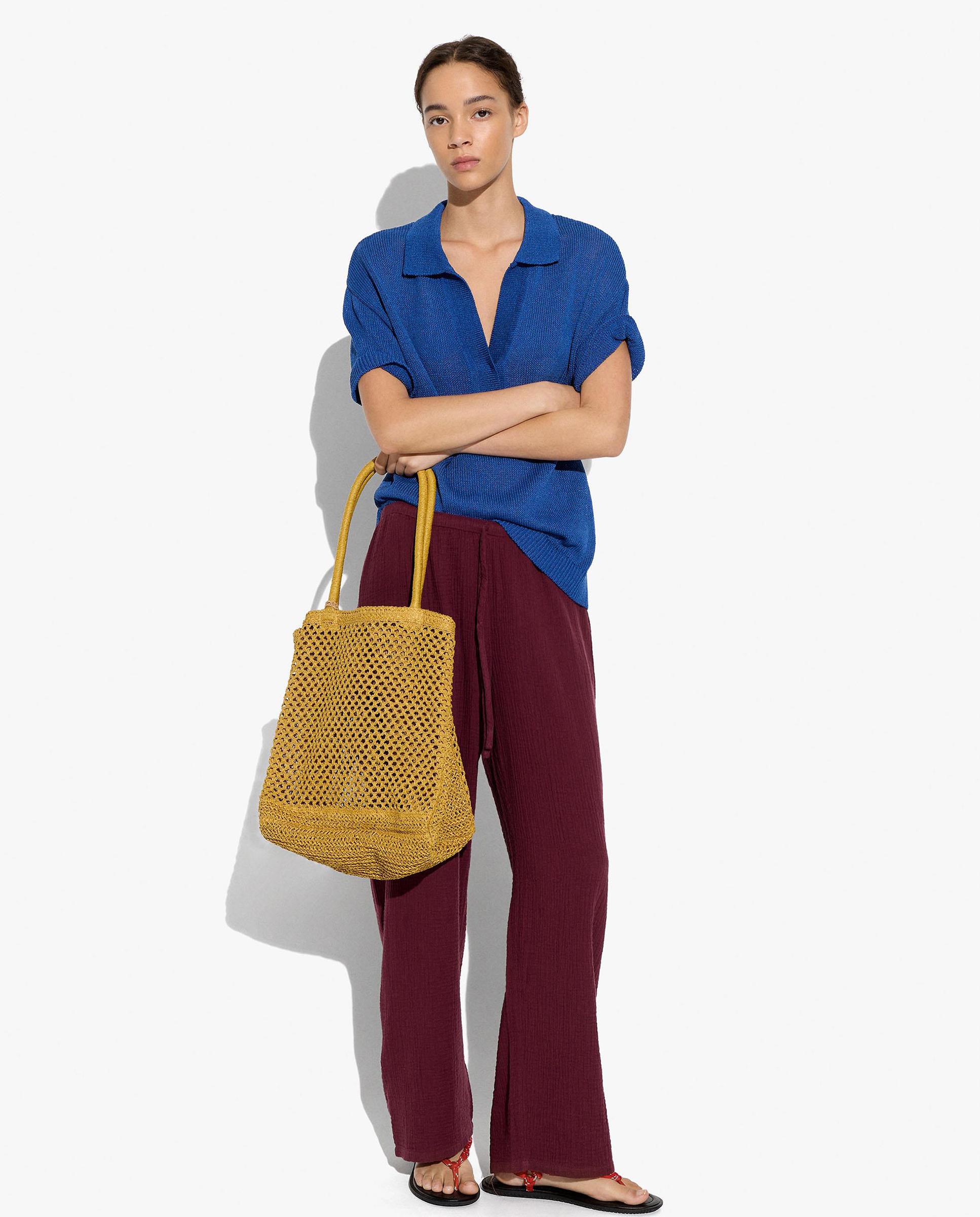 Parfois - Pantalones anchos de mujer 100% algodón con cordón ajustable en liso.