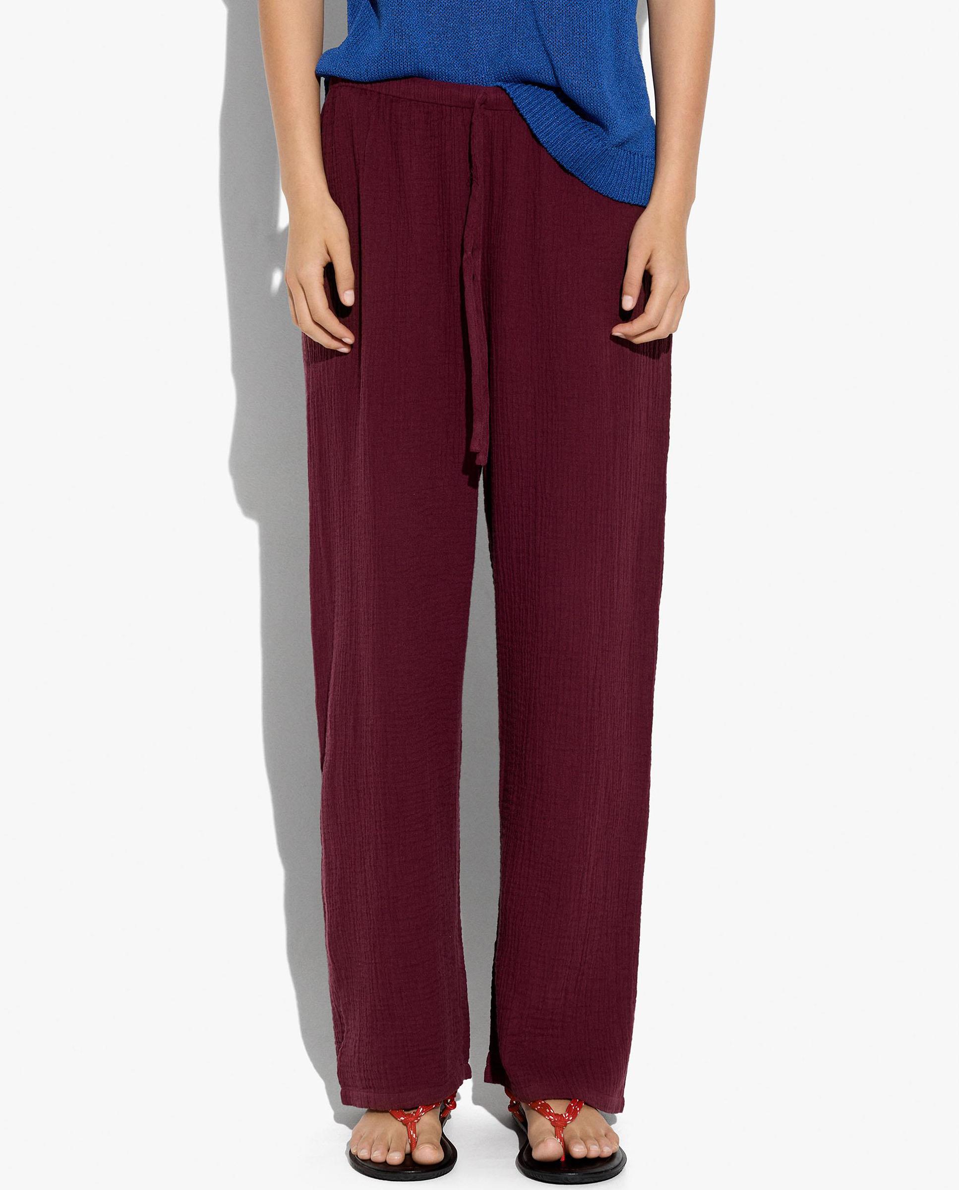 Pantalones anchos de mujer 100% algodón con cordón ajustable en liso - Parfois - Burdeos Burdeos-3