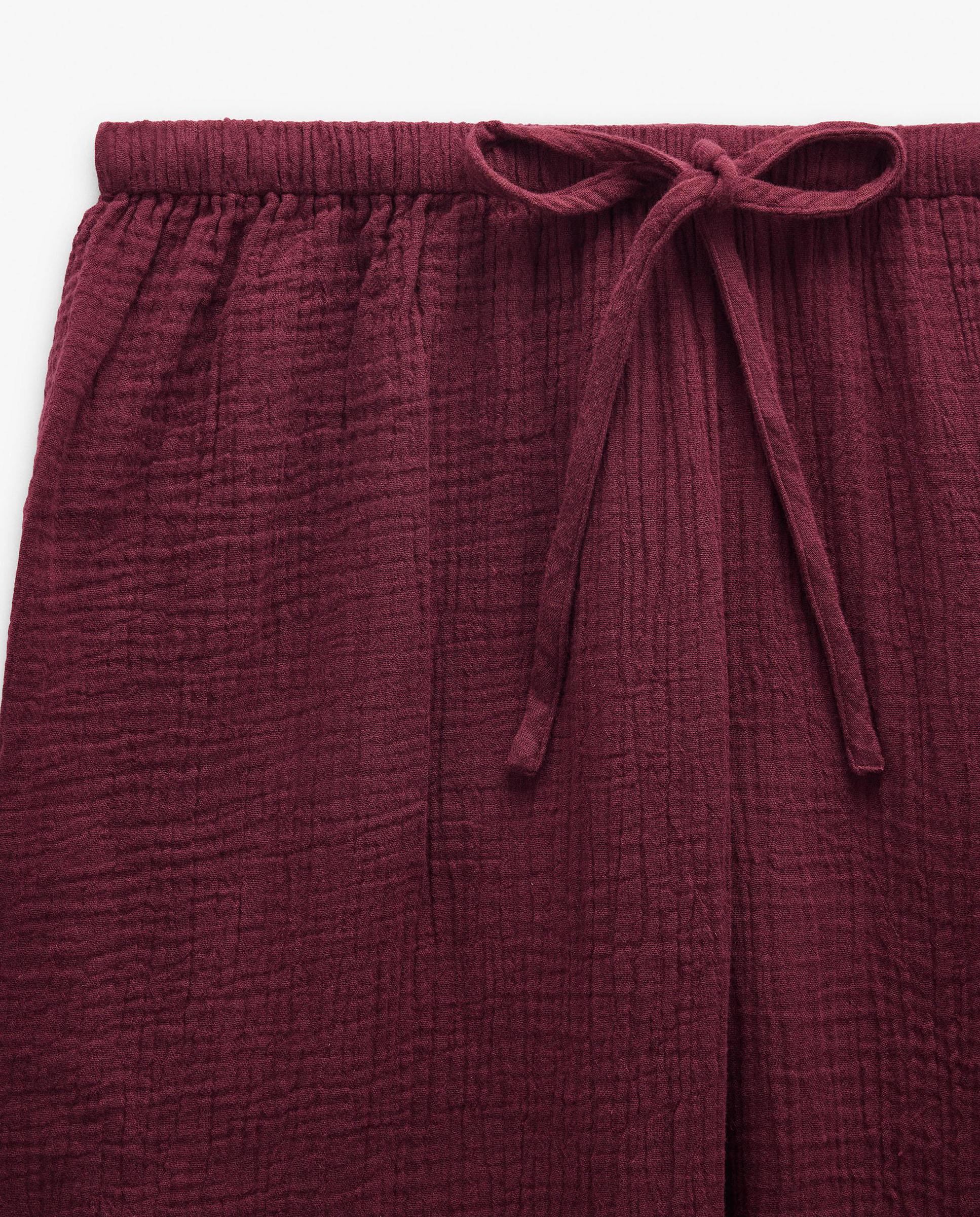 Pantalones anchos de mujer 100% algodón con cordón ajustable en liso - Parfois - Burdeos Burdeos-8