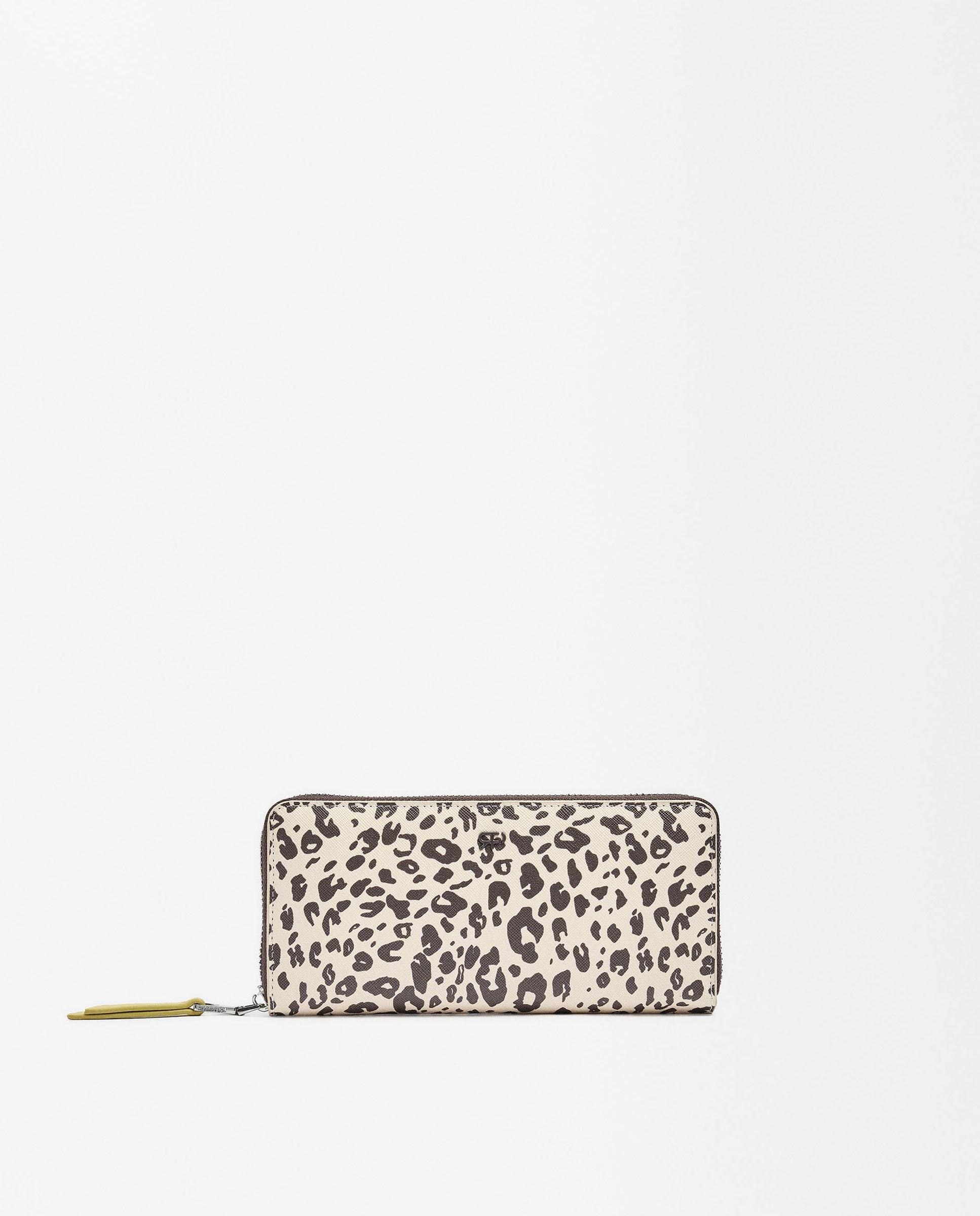 Cartera de mujer grande con cierre de cremallera y estampado animal print - Parfois - Marrón Marrón-1