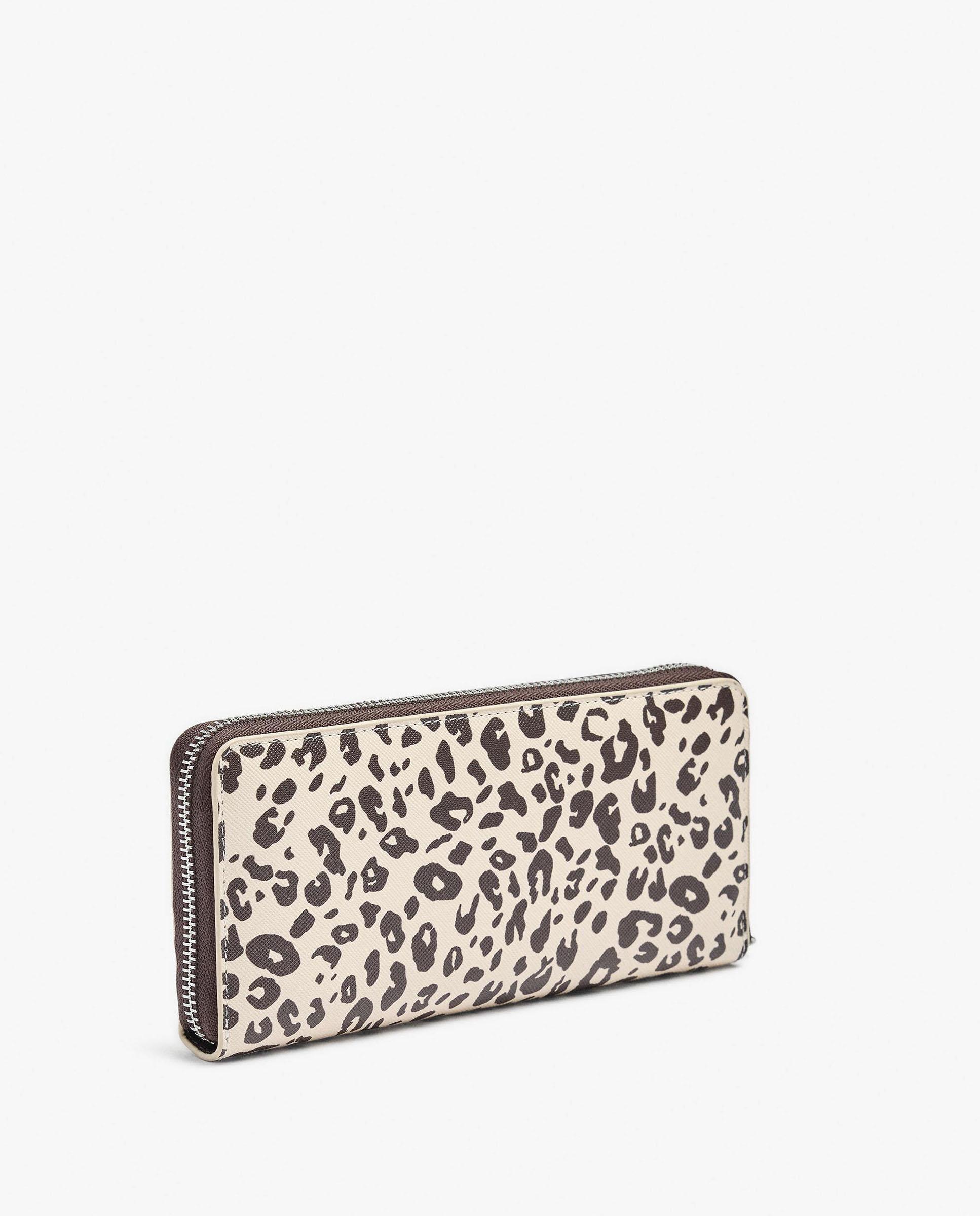Cartera de mujer grande con cierre de cremallera y estampado animal print - Parfois - Marrón Marrón-2