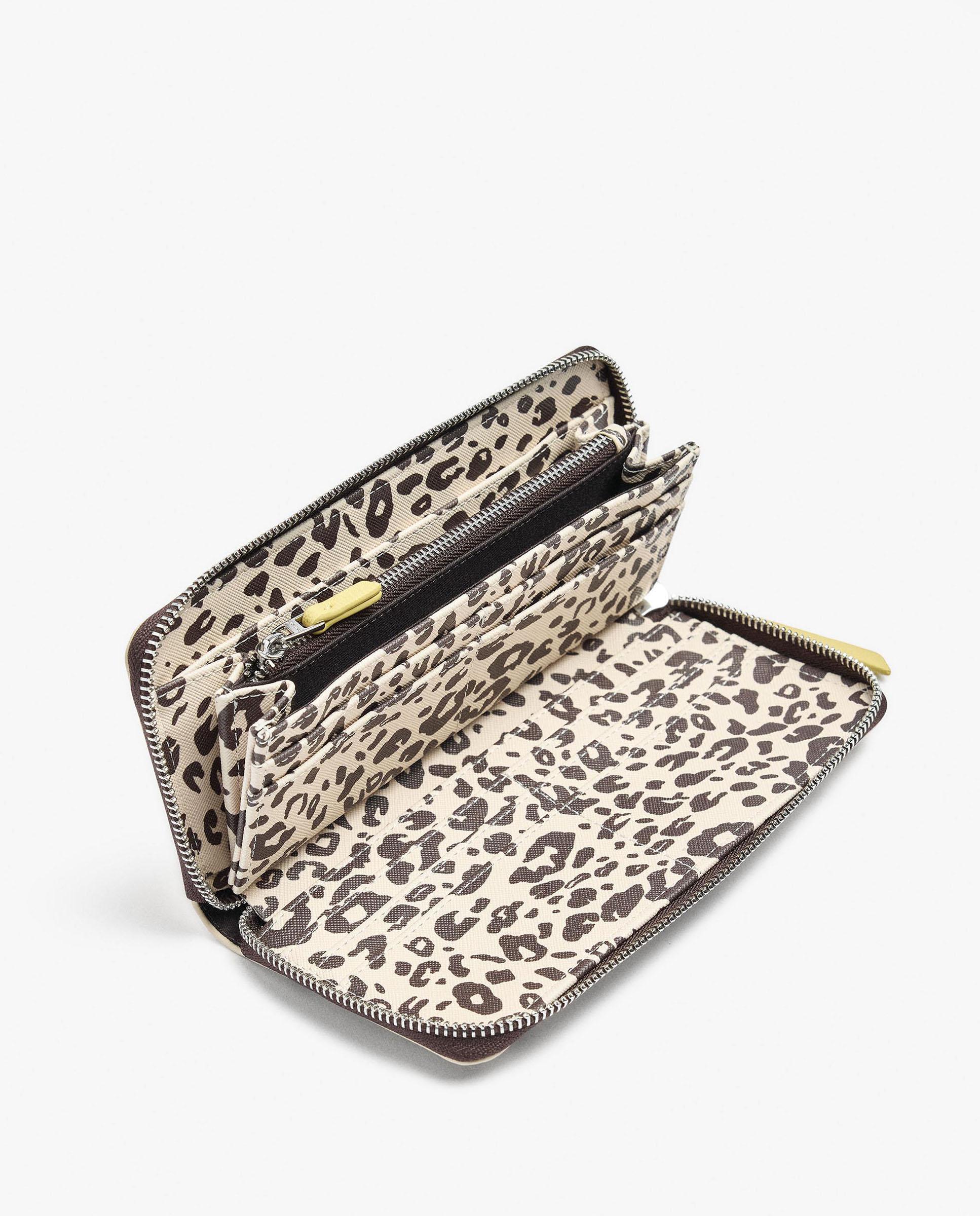 Cartera de mujer grande con cierre de cremallera y estampado animal print - Parfois - Marrón Marrón-4