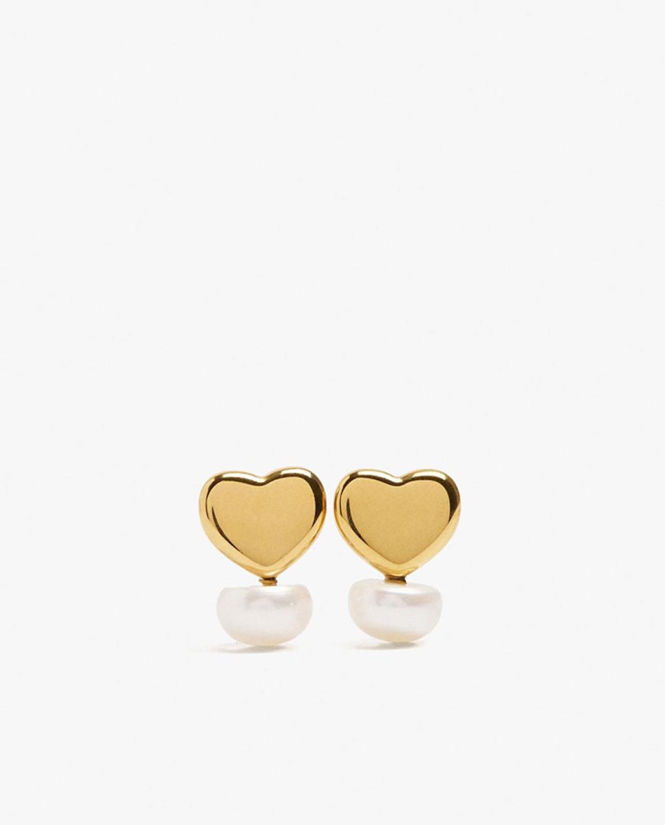Pendientes de acero inoxidable con perla decorativa y forma de corazón - Parfois - Blanco Blanco-1