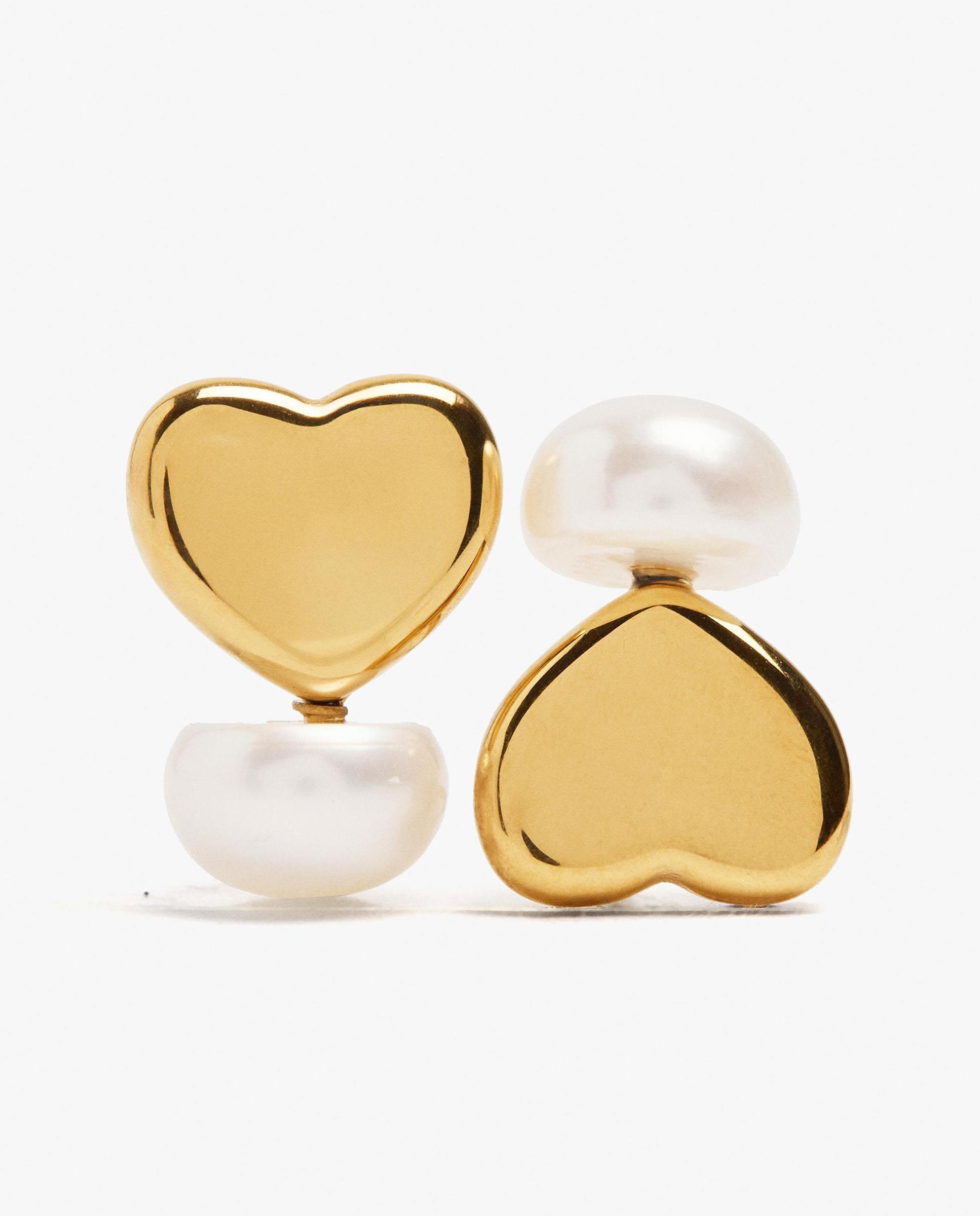Pendientes de acero inoxidable con perla decorativa y forma de corazón - Parfois - Blanco Blanco-2