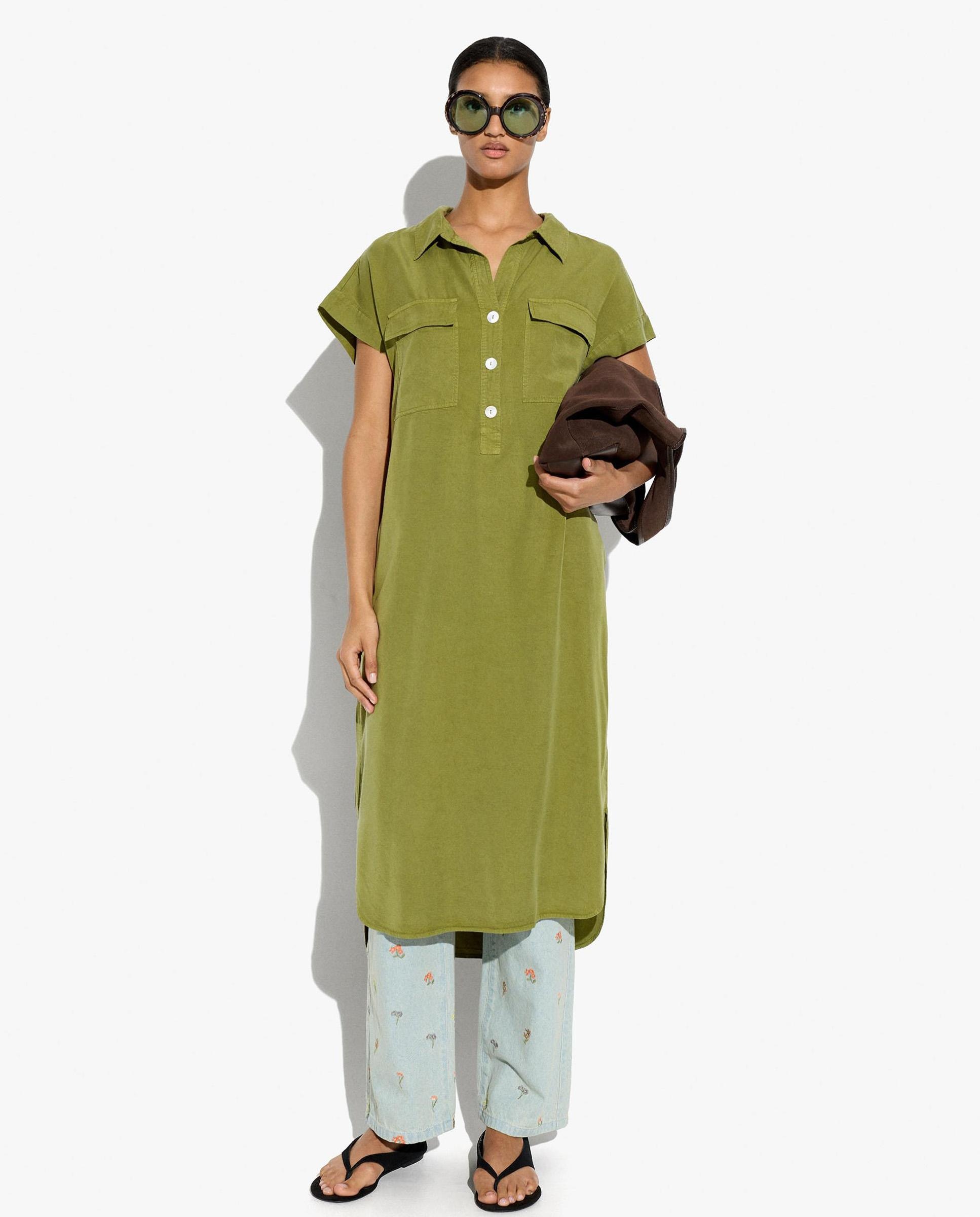 Parfois - Vestido midi 100% liocel camisero con bolsillos frontales.