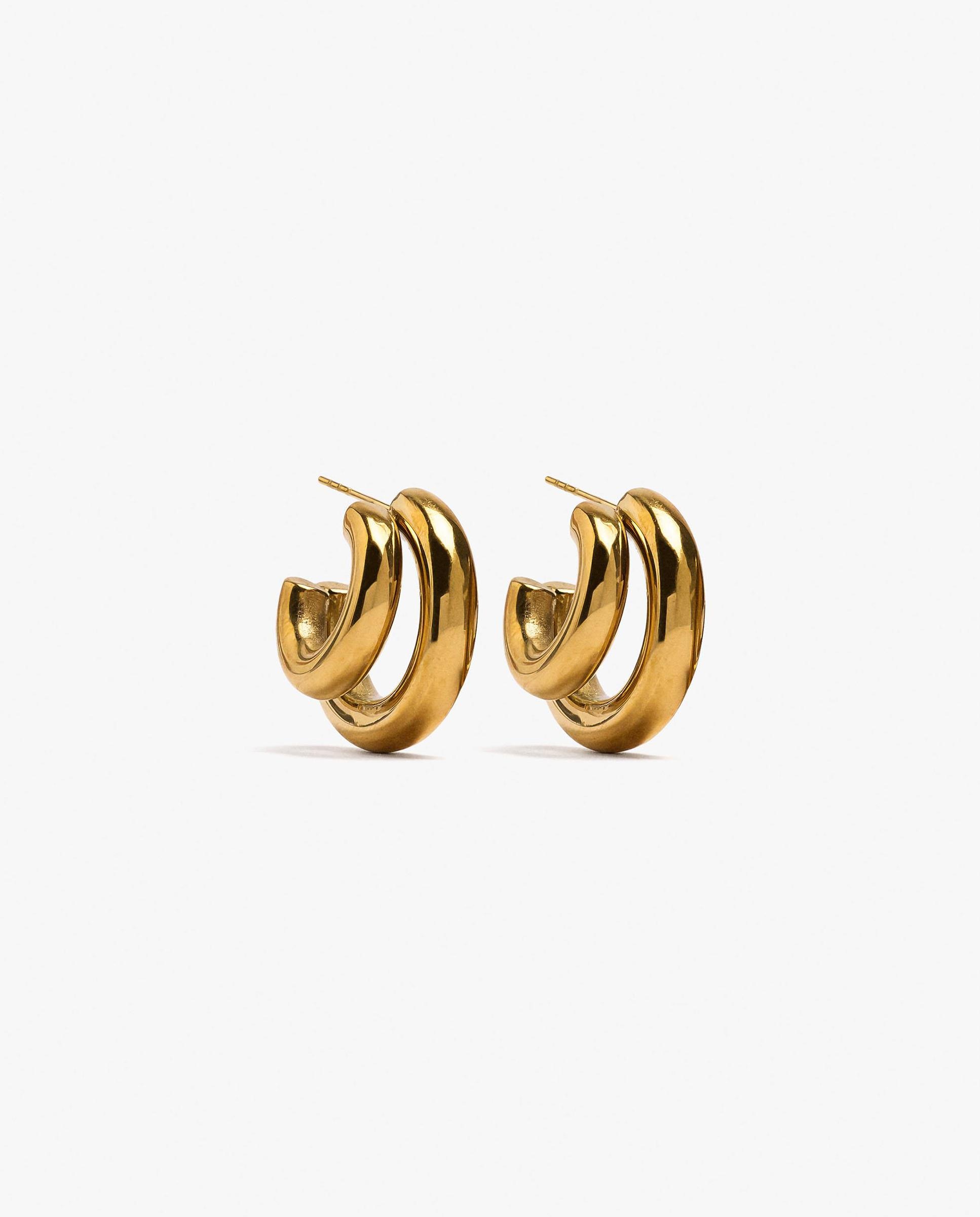 Pendientes de aro de acero inoxidable efecto doble - Parfois - Dorado Dorado-1
