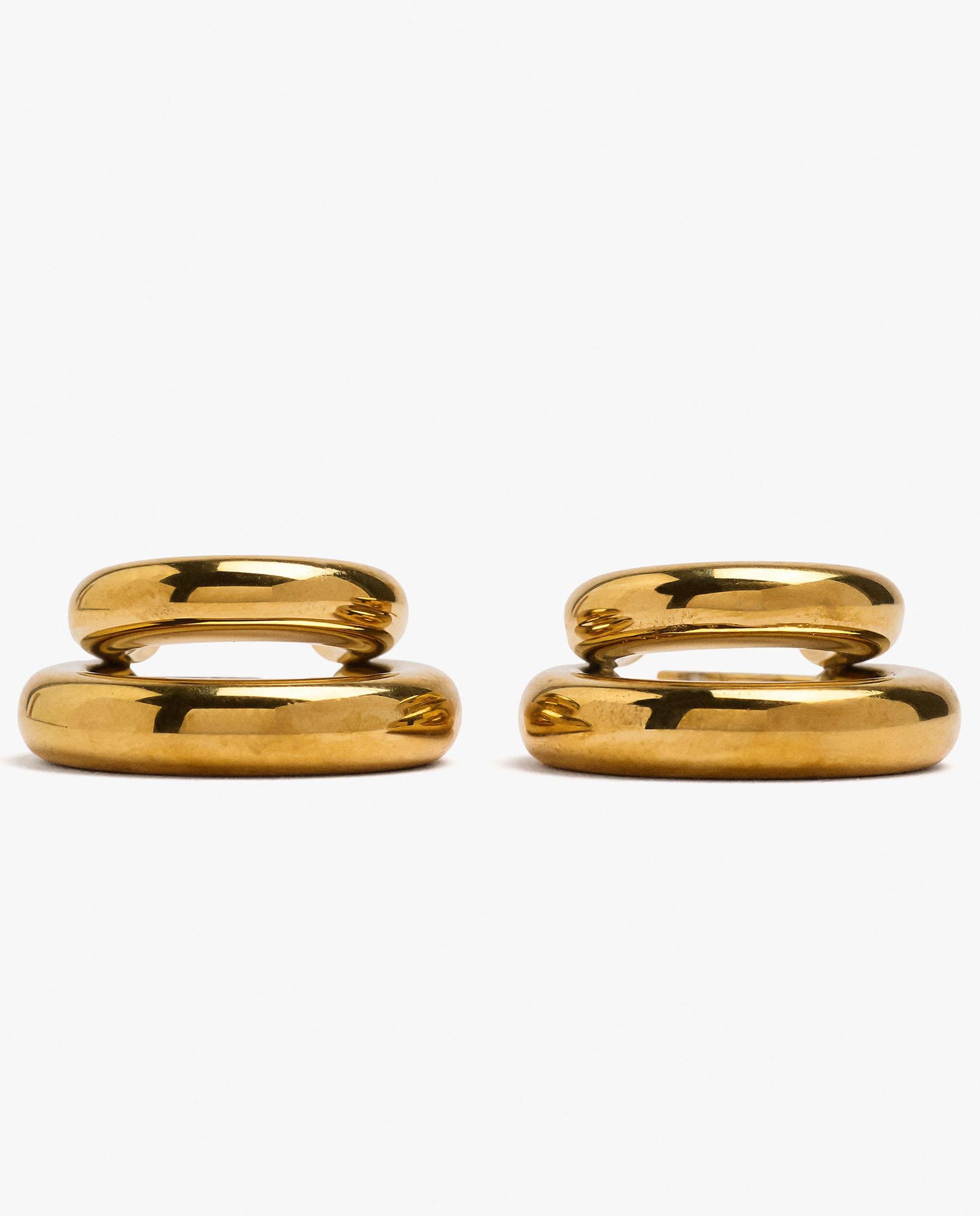 Pendientes de aro de acero inoxidable efecto doble - Parfois - Dorado Dorado-2