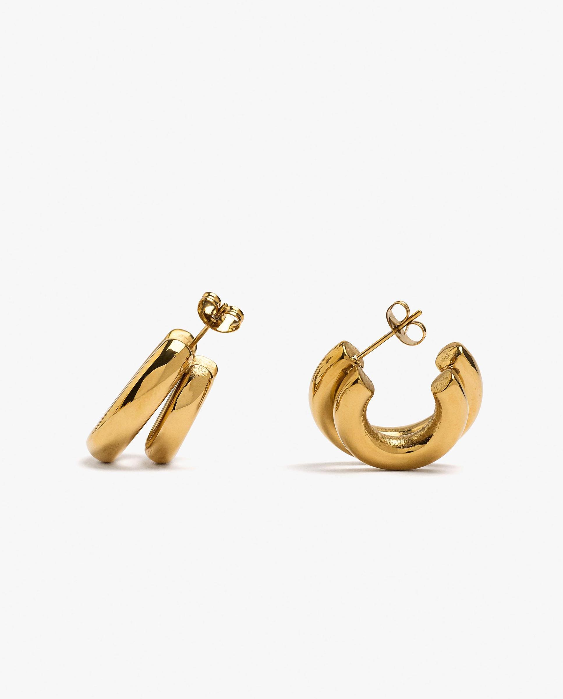 Pendientes de aro de acero inoxidable efecto doble - Parfois - Dorado Dorado-3