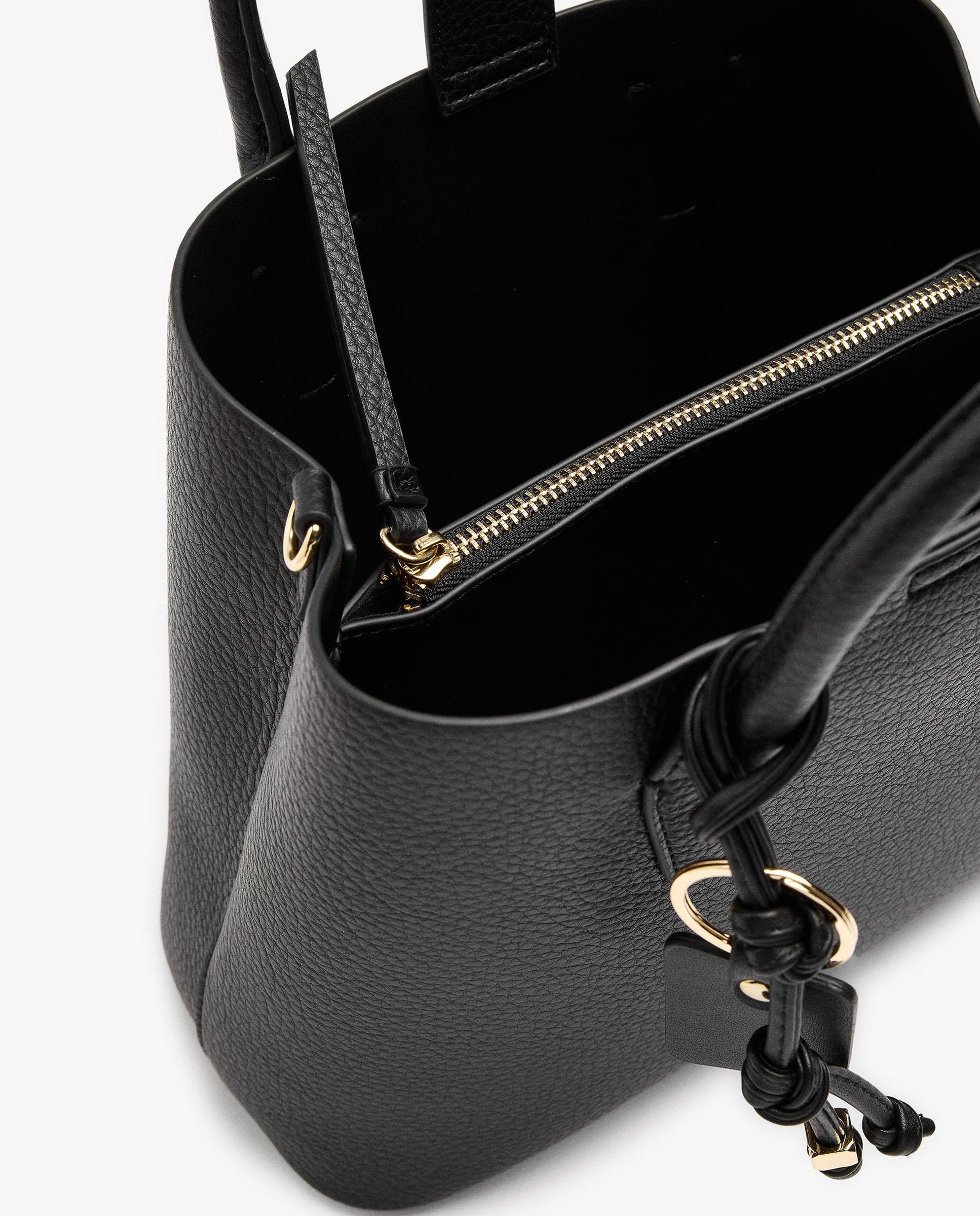 Bolso de mano estilo tote convertible a bandolera con cierre de cremallera en liso - Parfois - Negro Negro-5