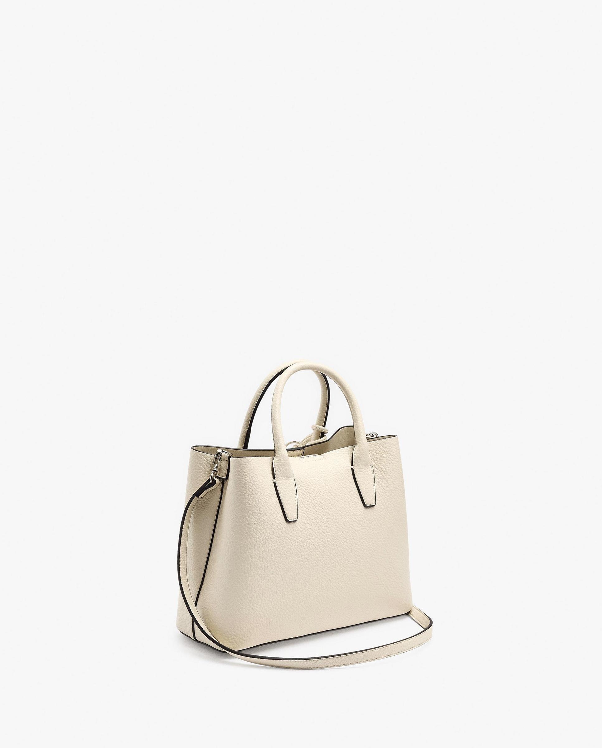 Bolso de mano estilo tote convertible a bandolera con cierre de cremallera en liso - Parfois - Crudo Crudo-4