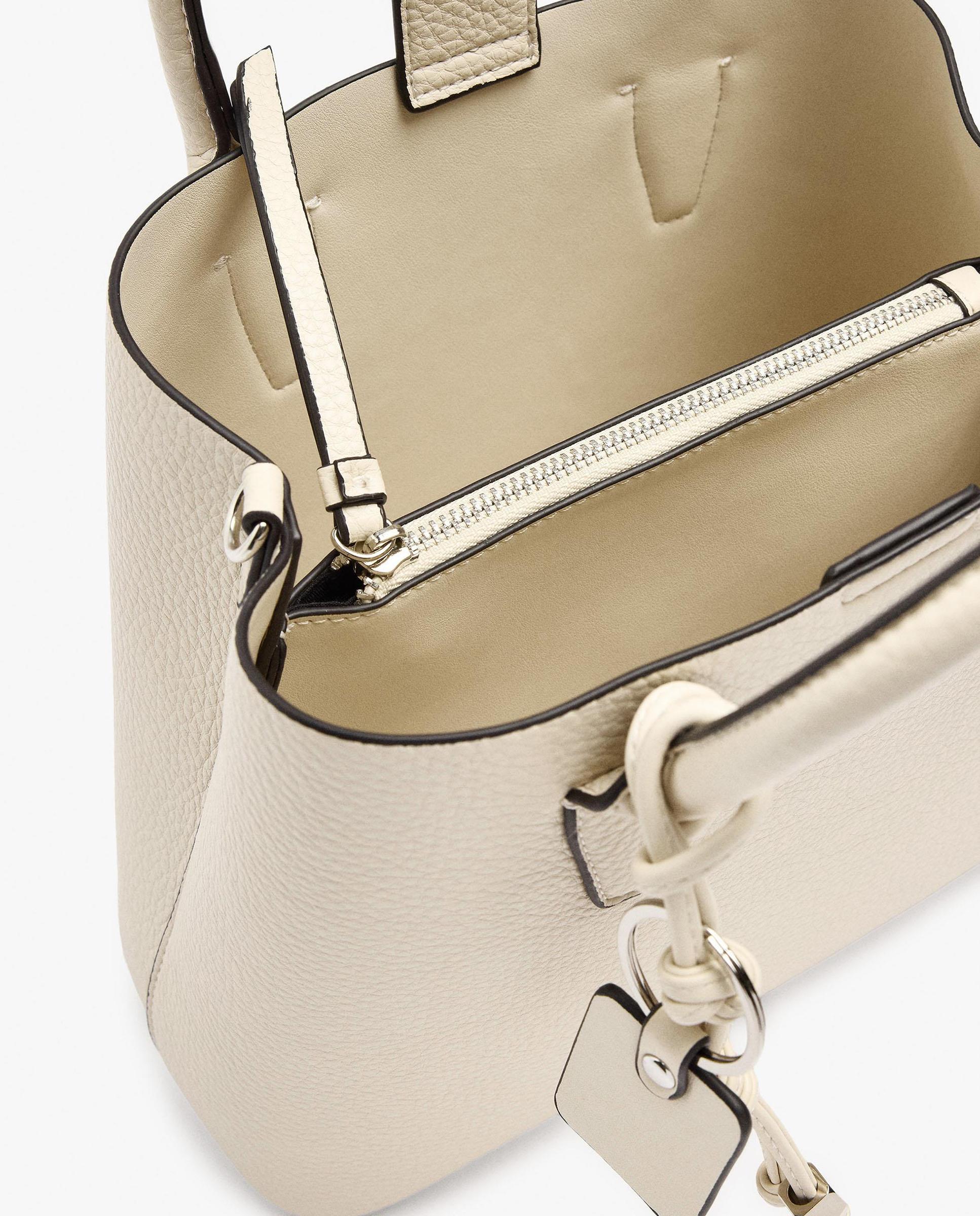 Bolso de mano estilo tote convertible a bandolera con cierre de cremallera en liso - Parfois - Crudo Crudo-5
