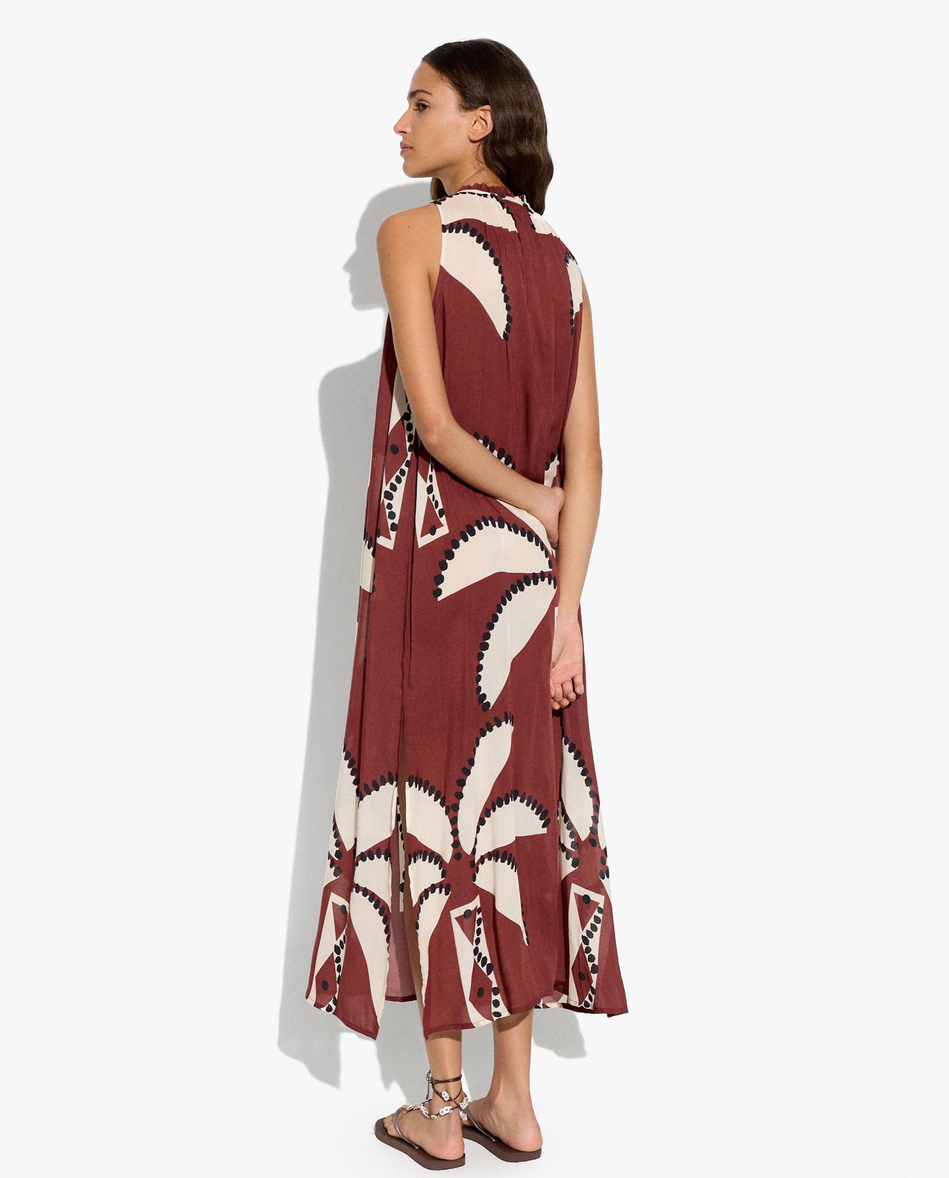 Vestido largo fluido sin mangas con estampado de hojas - Parfois - Burdeos Burdeos-3