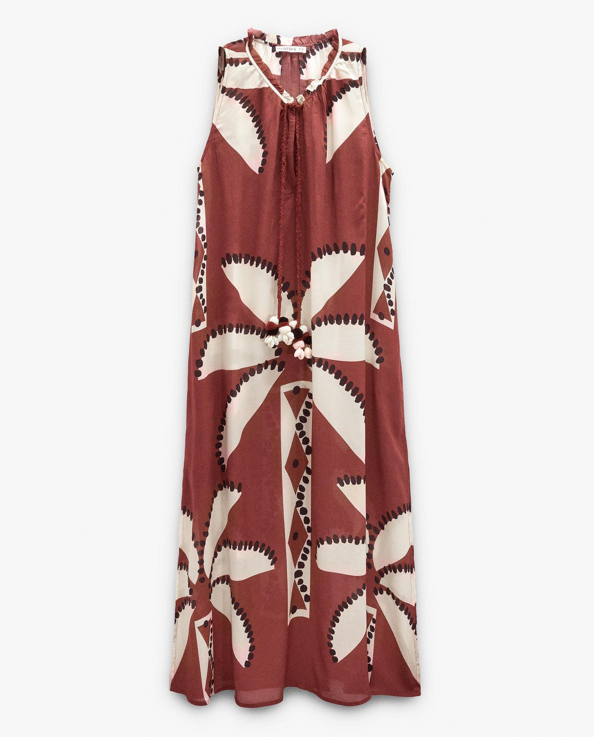 Vestido largo fluido sin mangas con estampado de hojas - Parfois - Burdeos Burdeos-5