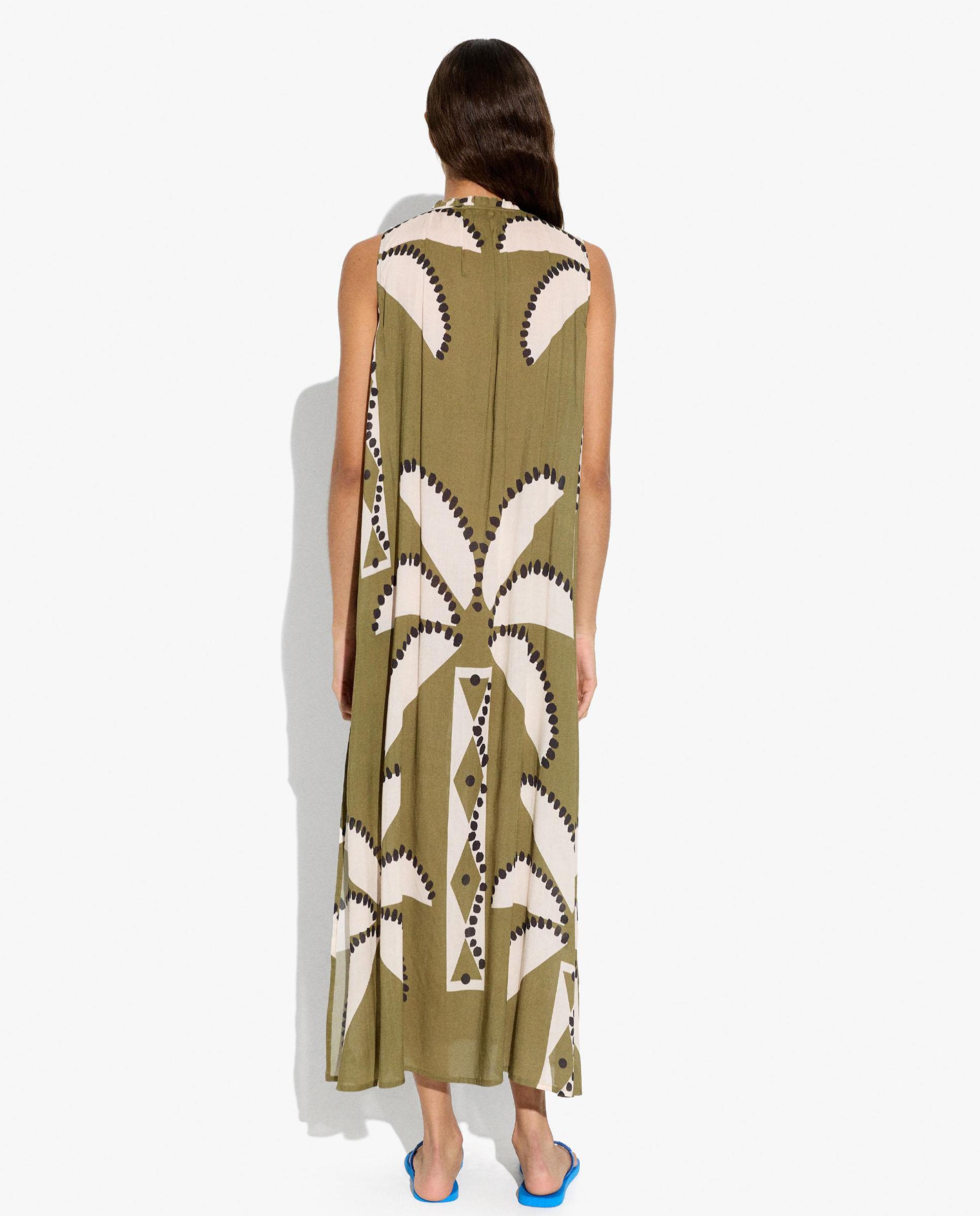 Vestido largo fluido sin mangas con estampado de hojas - Parfois - Kaki Kaki-3