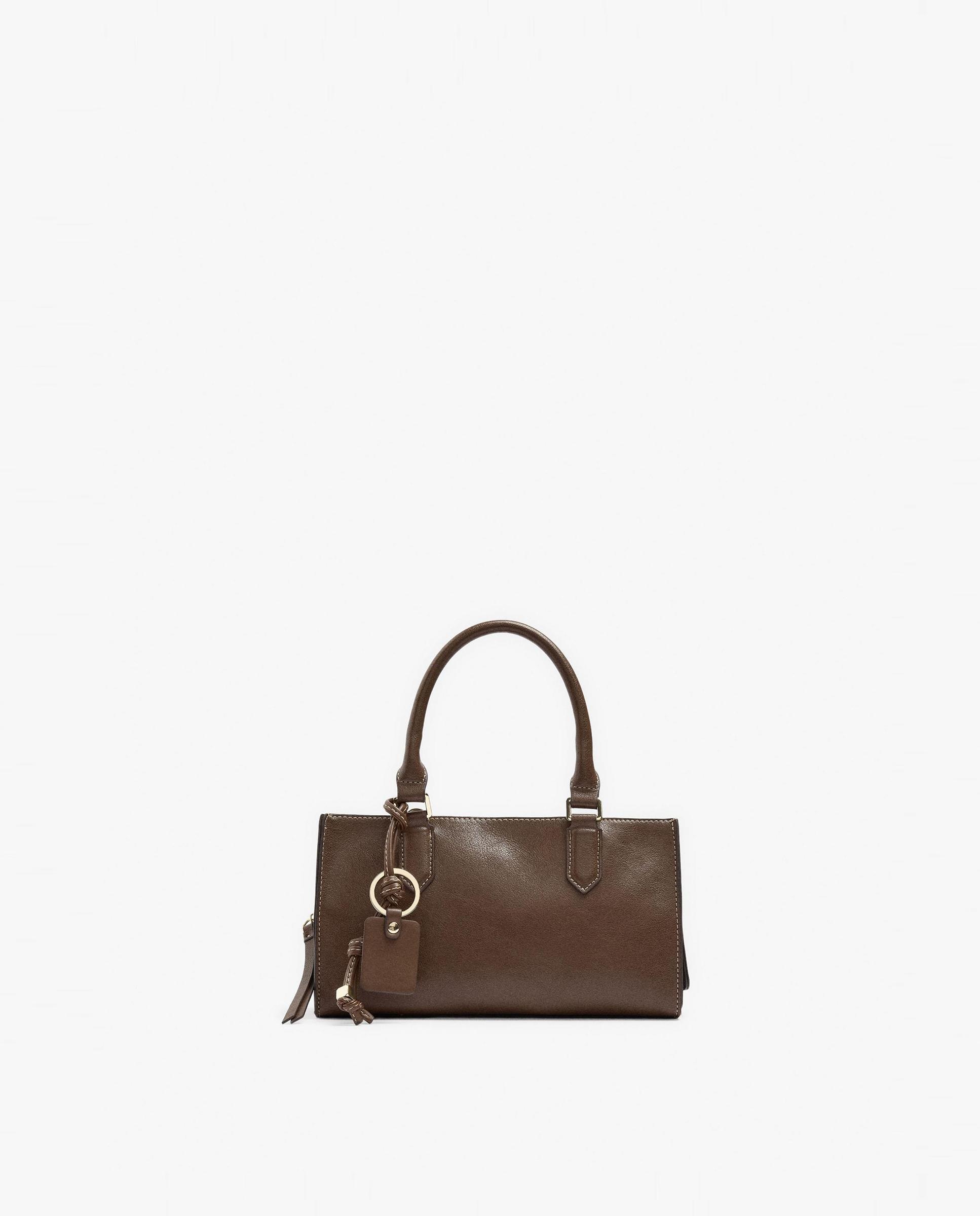 Bolso de mano estilo tote convertible a bandolera con cierre de cremallera en liso - Parfois - Marrón oscuro Marrón oscuro-1