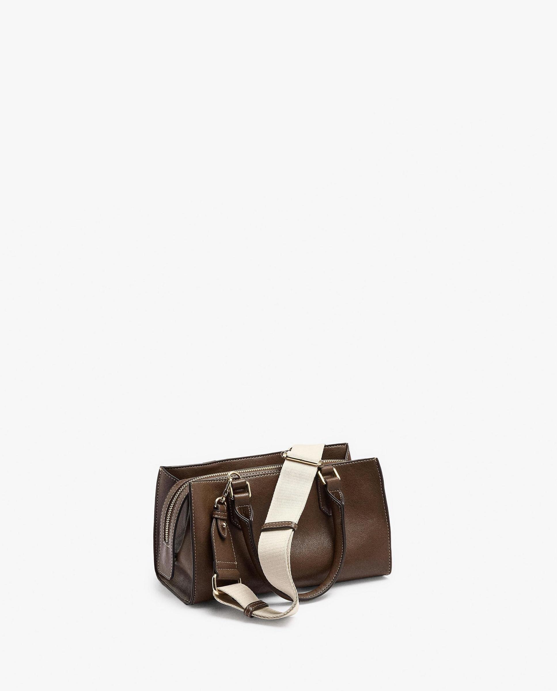 Bolso de mano estilo tote convertible a bandolera con cierre de cremallera en liso - Parfois - Marrón oscuro Marrón oscuro-4