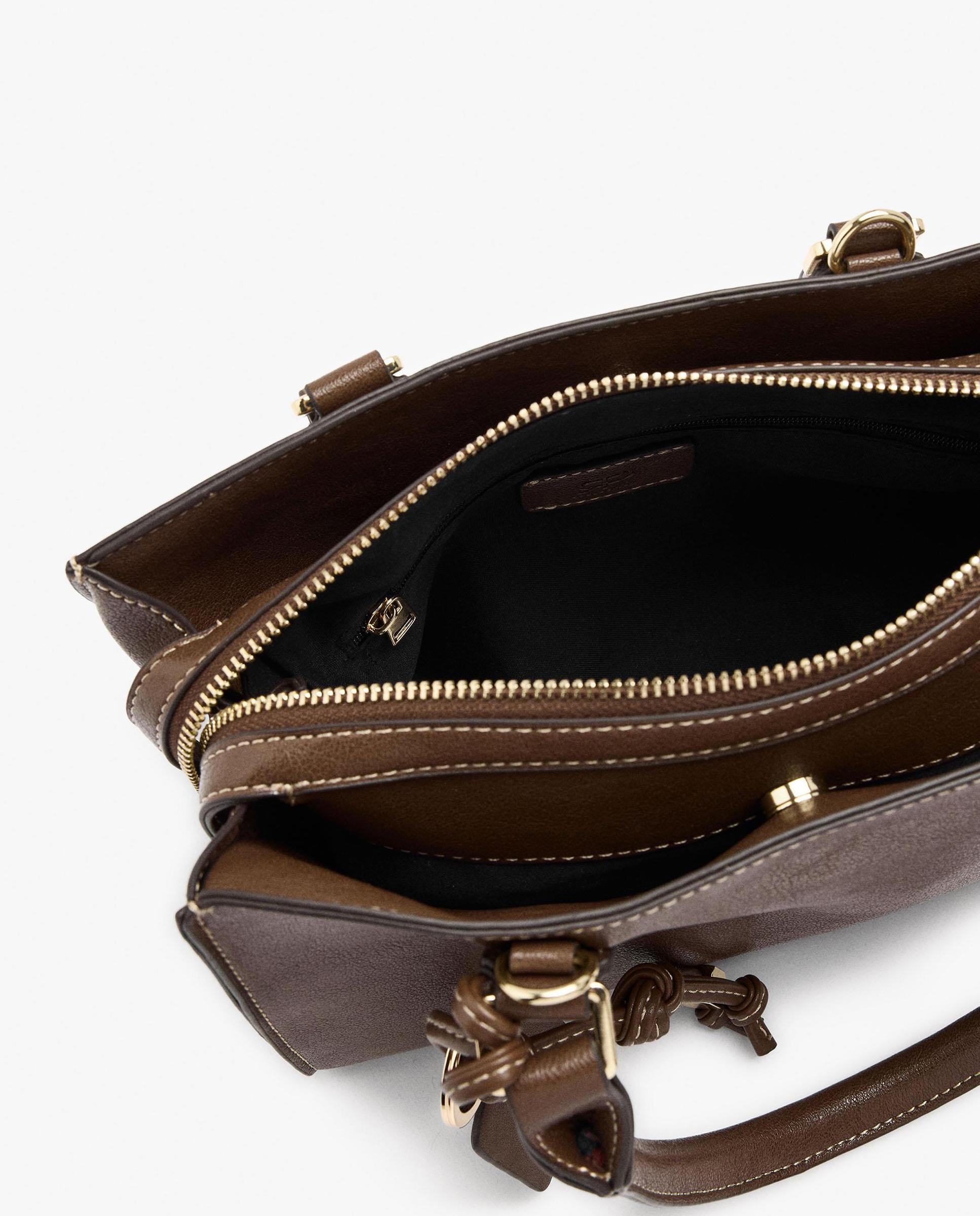 Bolso de mano estilo tote convertible a bandolera con cierre de cremallera en liso - Parfois - Marrón oscuro Marrón oscuro-5