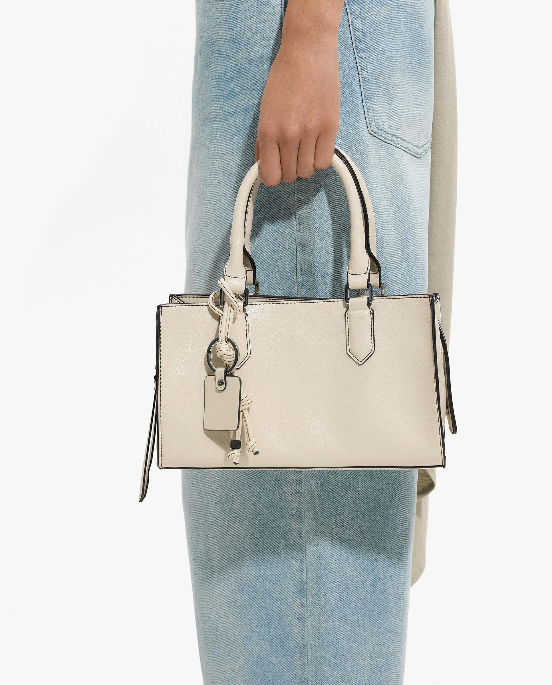 Bolso de mano estilo tote convertible a bandolera con cierre de cremallera en liso - Parfois - Crudo Crudo-2