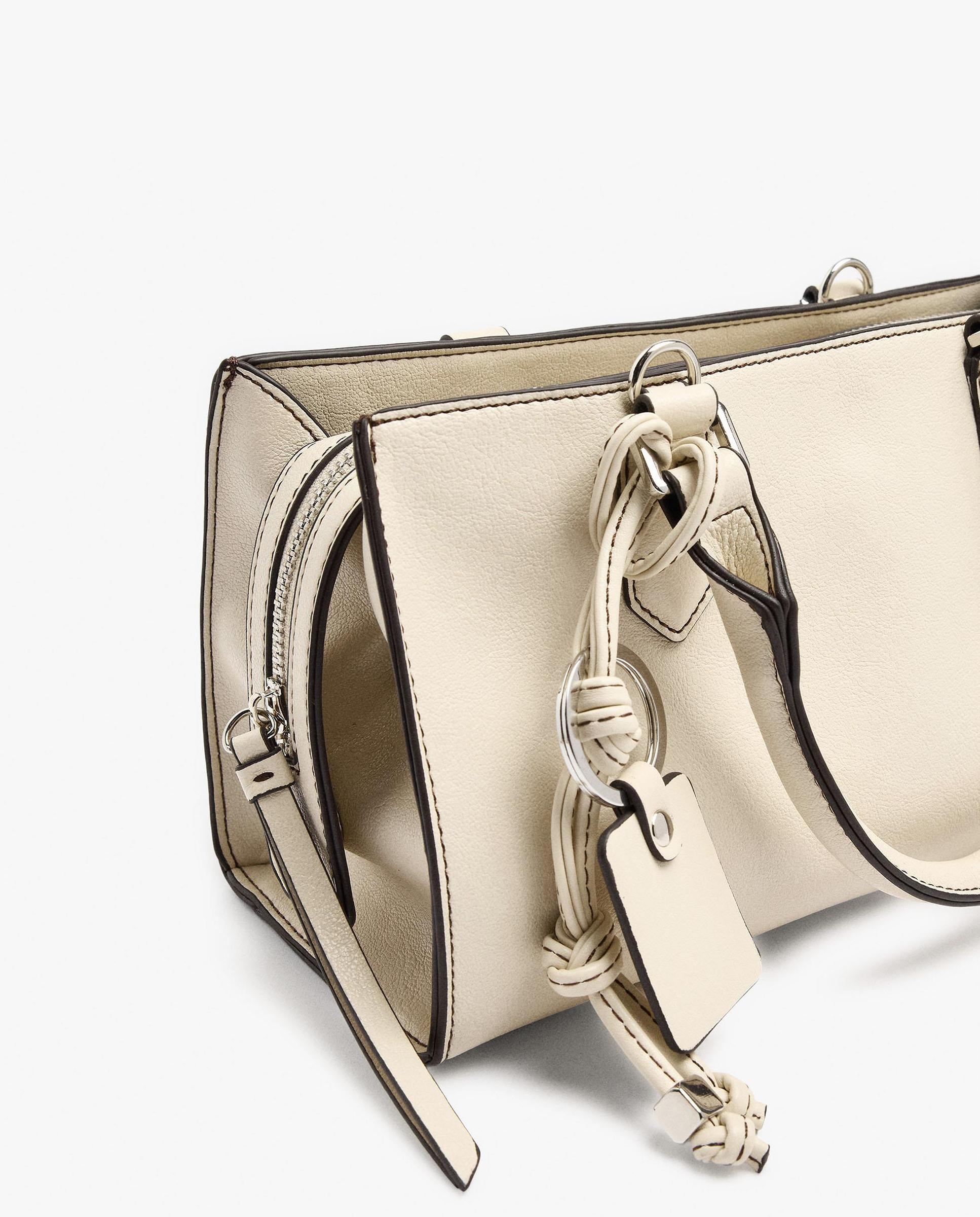 Bolso de mano estilo tote convertible a bandolera con cierre de cremallera en liso - Parfois - Crudo Crudo-3
