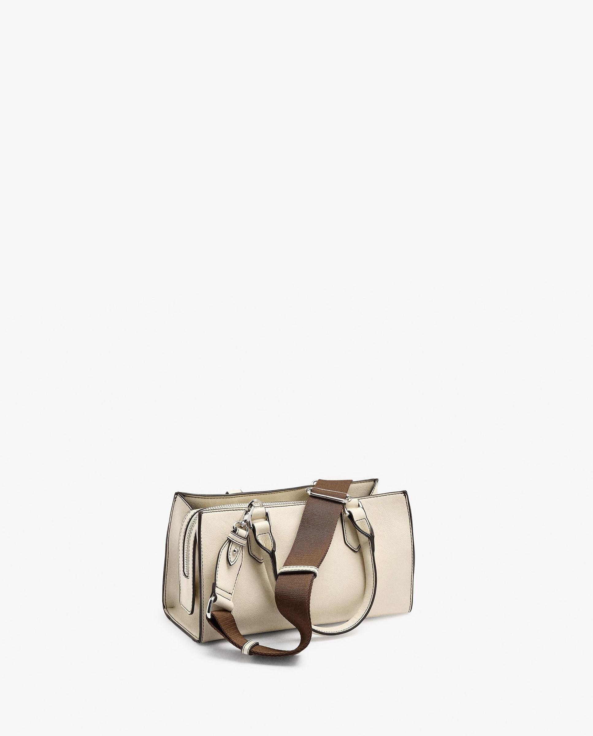 Bolso de mano estilo tote convertible a bandolera con cierre de cremallera en liso - Parfois - Crudo Crudo-4