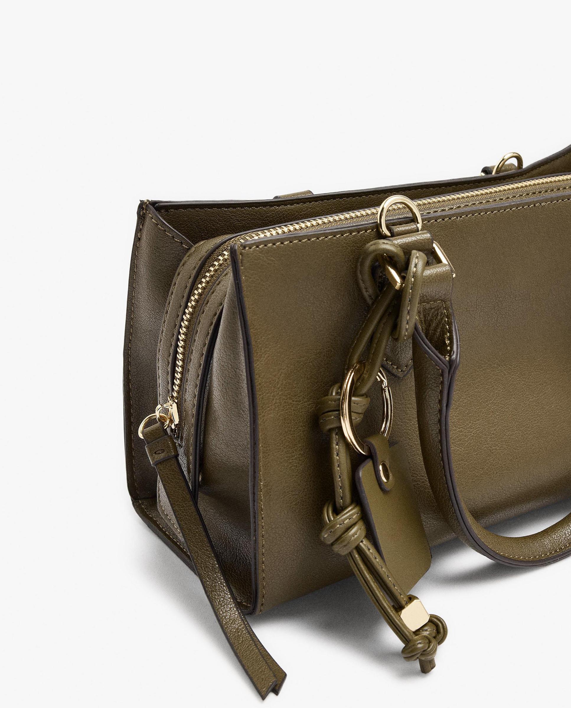 Bolso de mano estilo tote convertible a bandolera con cierre de cremallera en liso - Parfois - Kaki Kaki-3