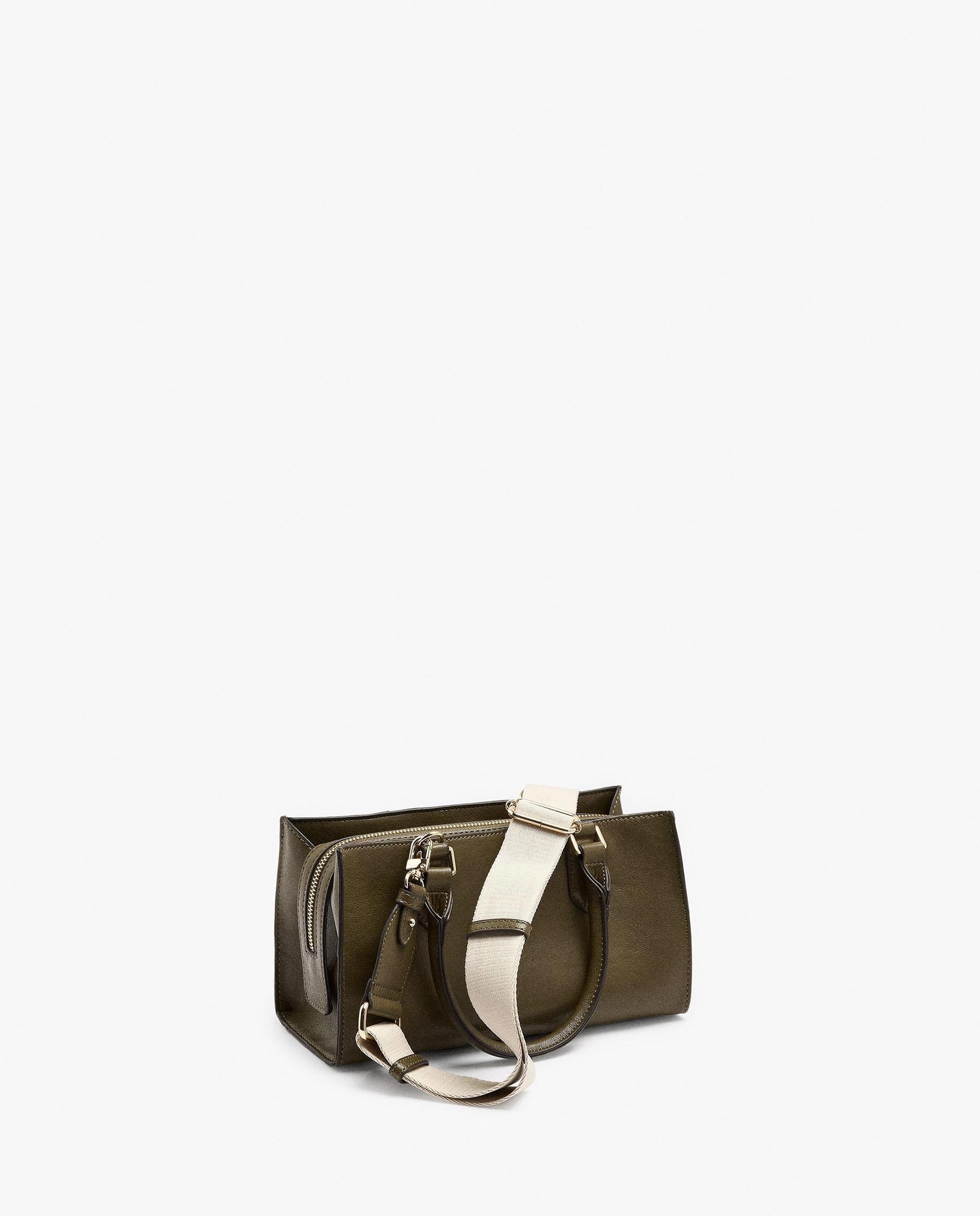 Bolso de mano estilo tote convertible a bandolera con cierre de cremallera en liso - Parfois - Kaki Kaki-2
