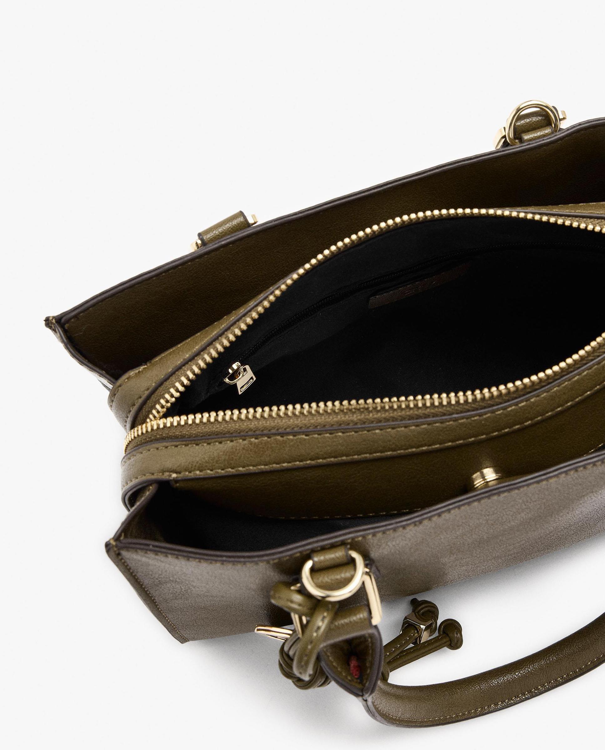 Bolso de mano estilo tote convertible a bandolera con cierre de cremallera en liso - Parfois - Kaki Kaki-4