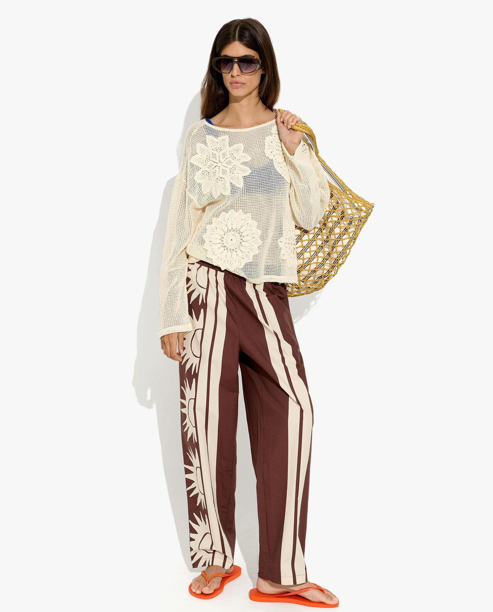 Pantalones rectos de mujer 100% algodón con estampado de rayas - Parfois - Multicolor Multicolor-1