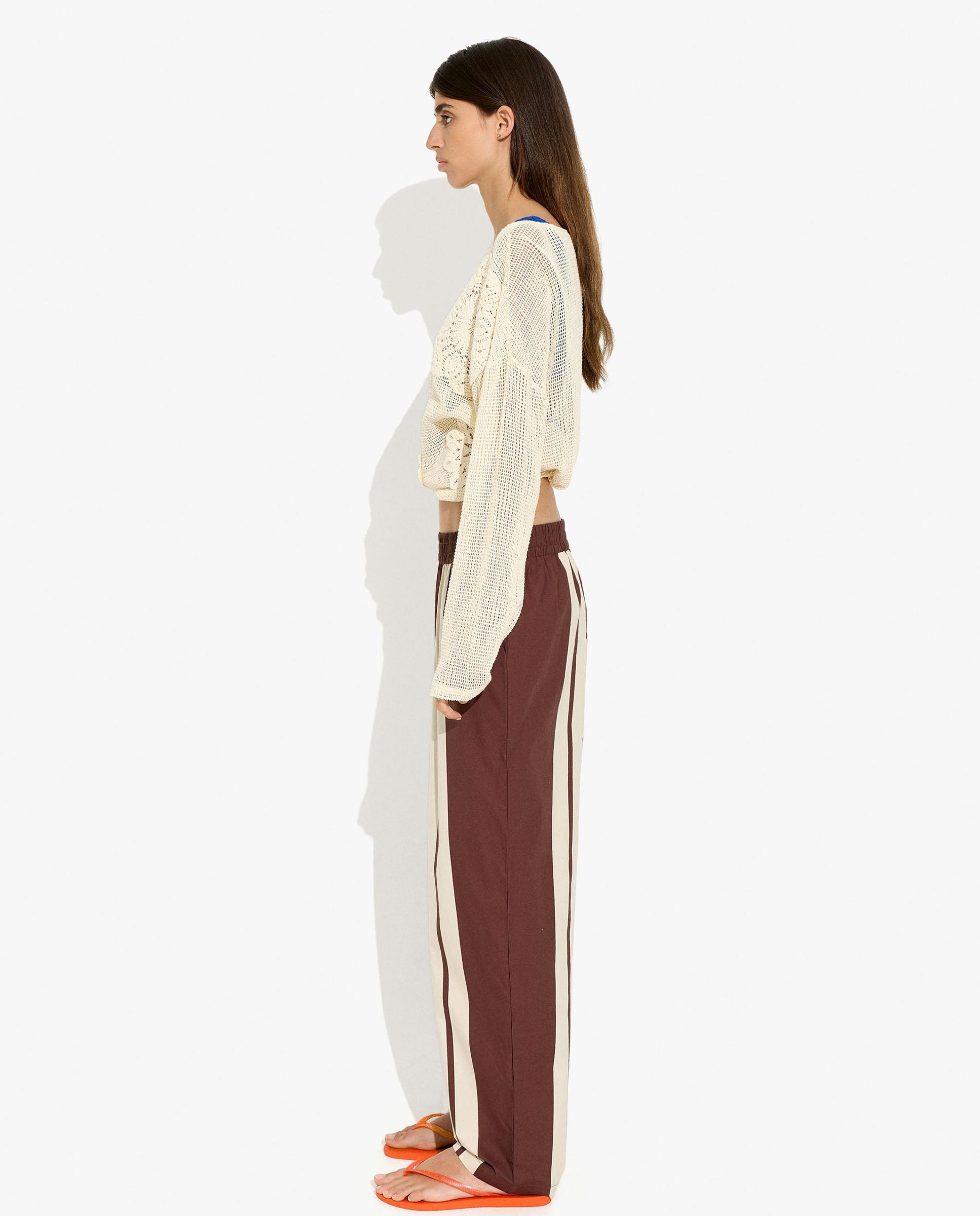 Pantalones rectos de mujer 100% algodón con estampado de rayas - Parfois - Multicolor Multicolor-3