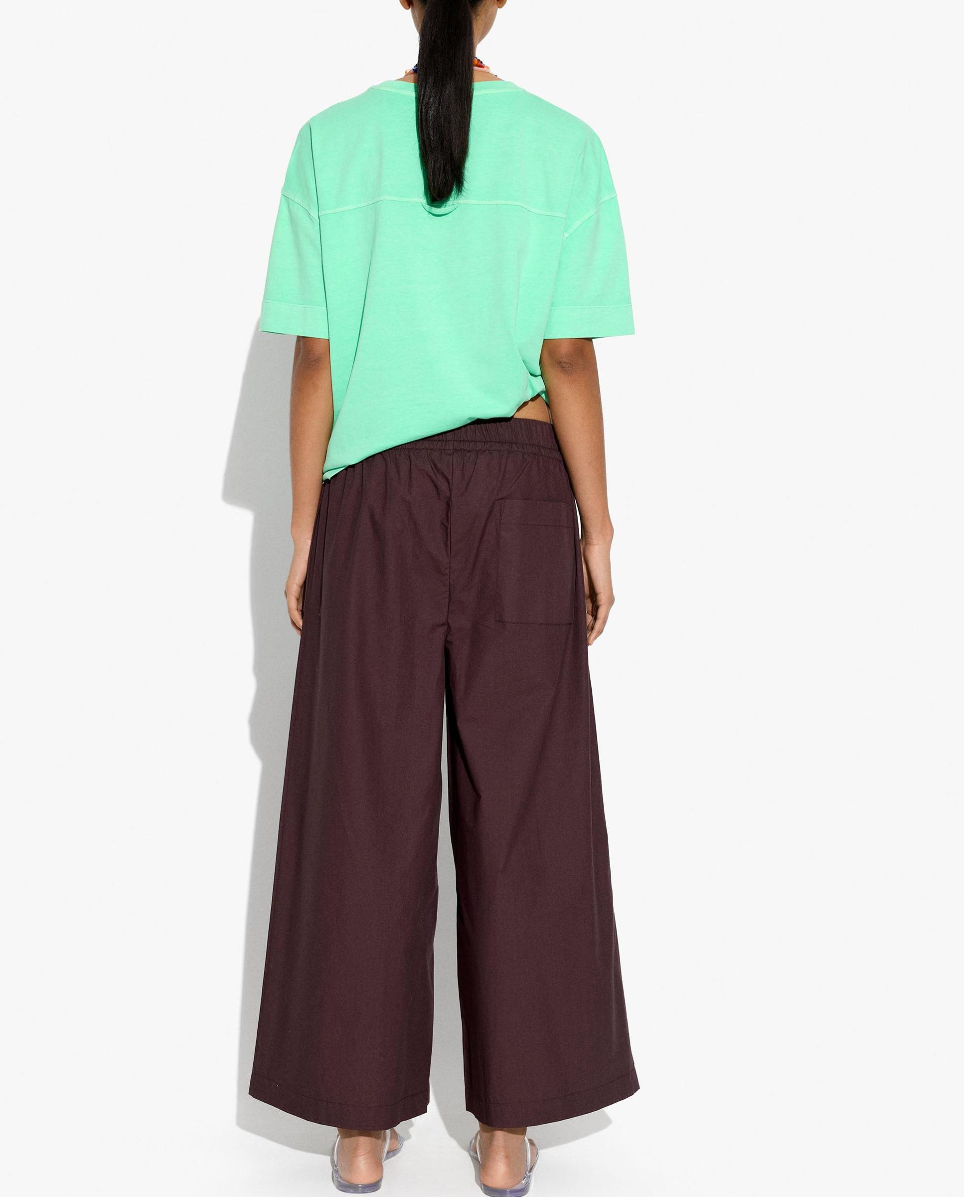 Pantalones rectos de mujer 100% algodón con cordón ajustable en liso - Parfois - Burdeos Burdeos-3