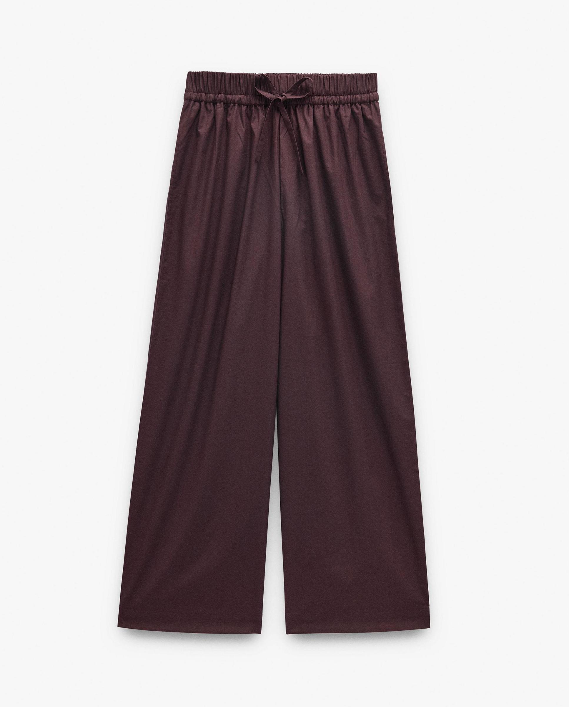 Pantalones rectos de mujer 100% algodón con cordón ajustable en liso - Parfois - Burdeos Burdeos-6