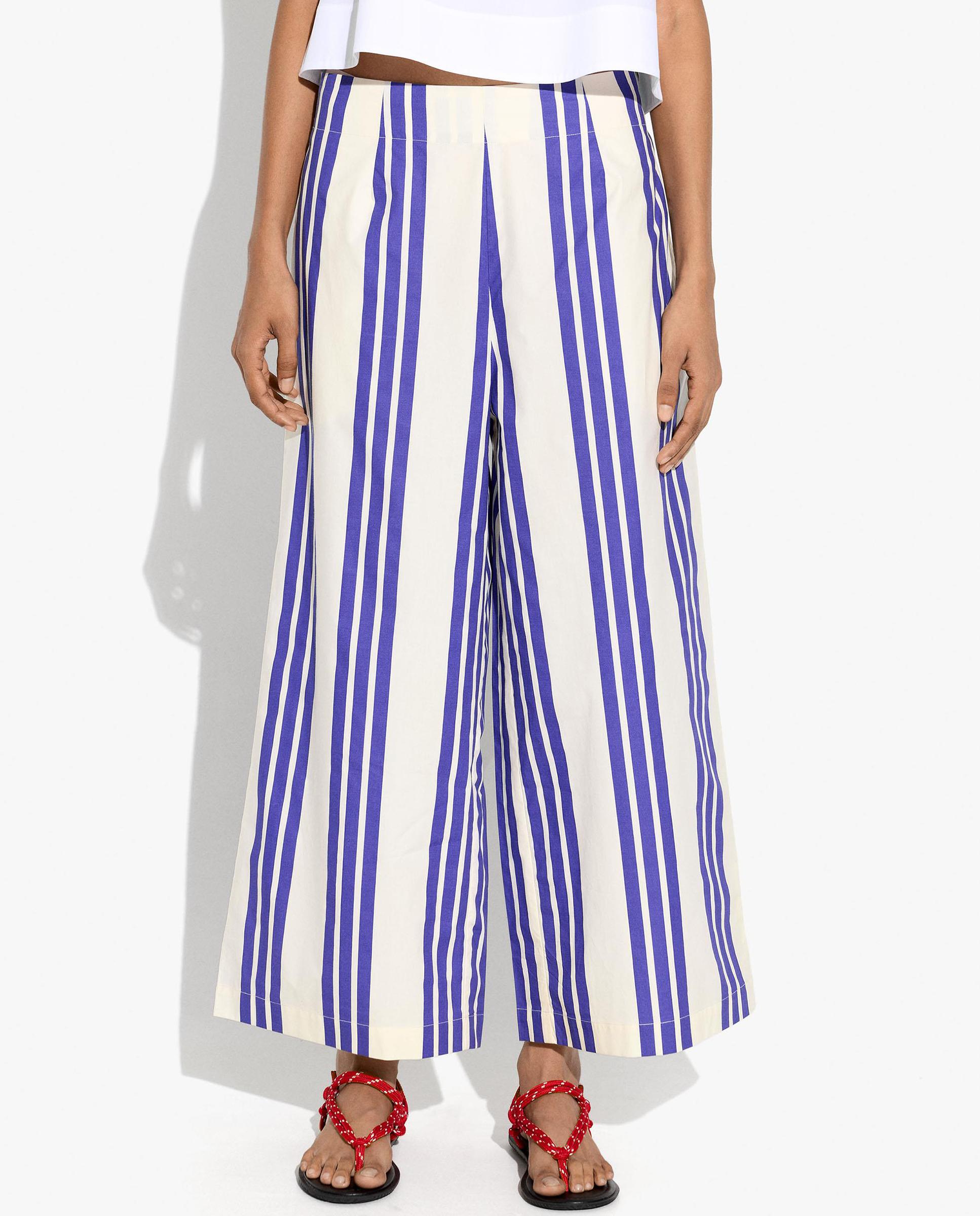 Pantalones anchos de mujer 100% algodón con estampado de rayas - Parfois - Azul Azul-2
