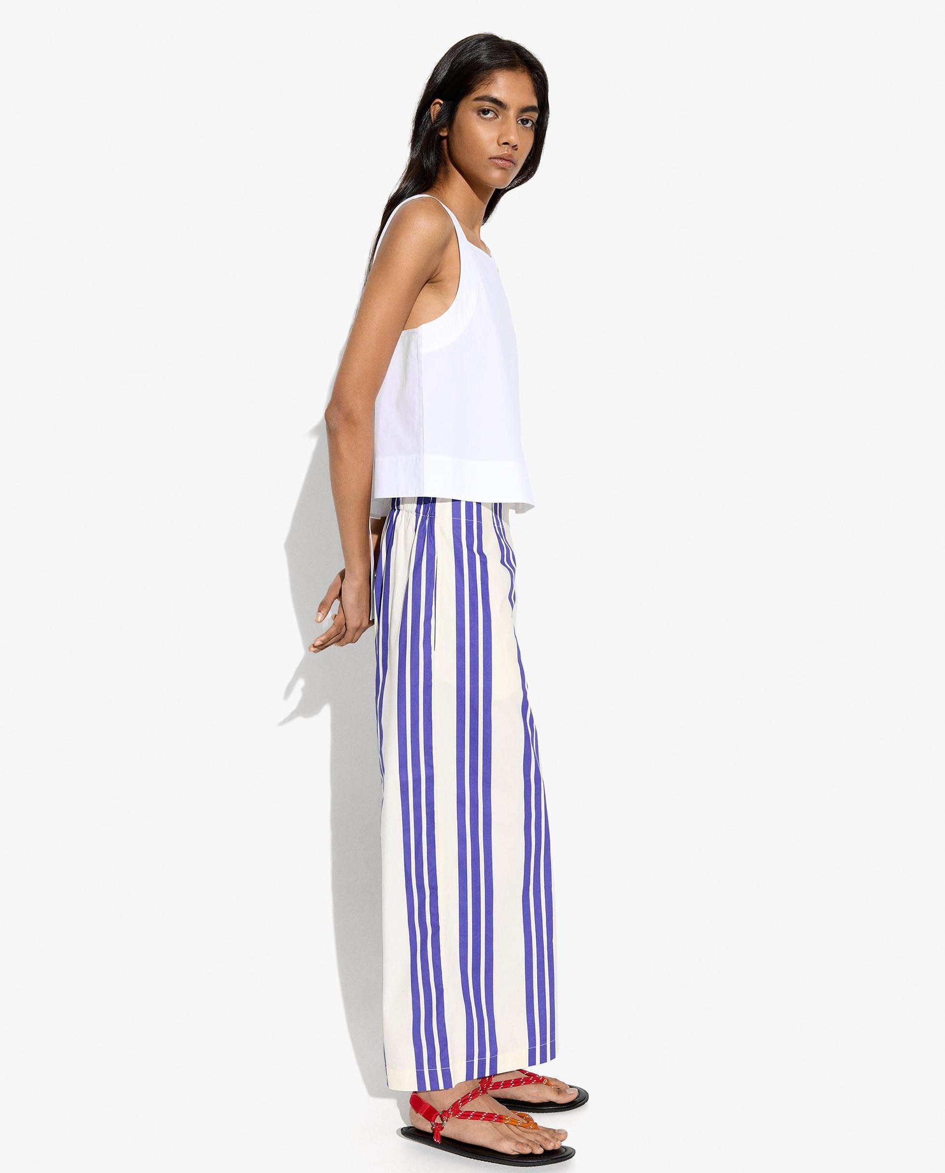 Pantalones anchos de mujer 100% algodón con estampado de rayas - Parfois - Azul Azul-3