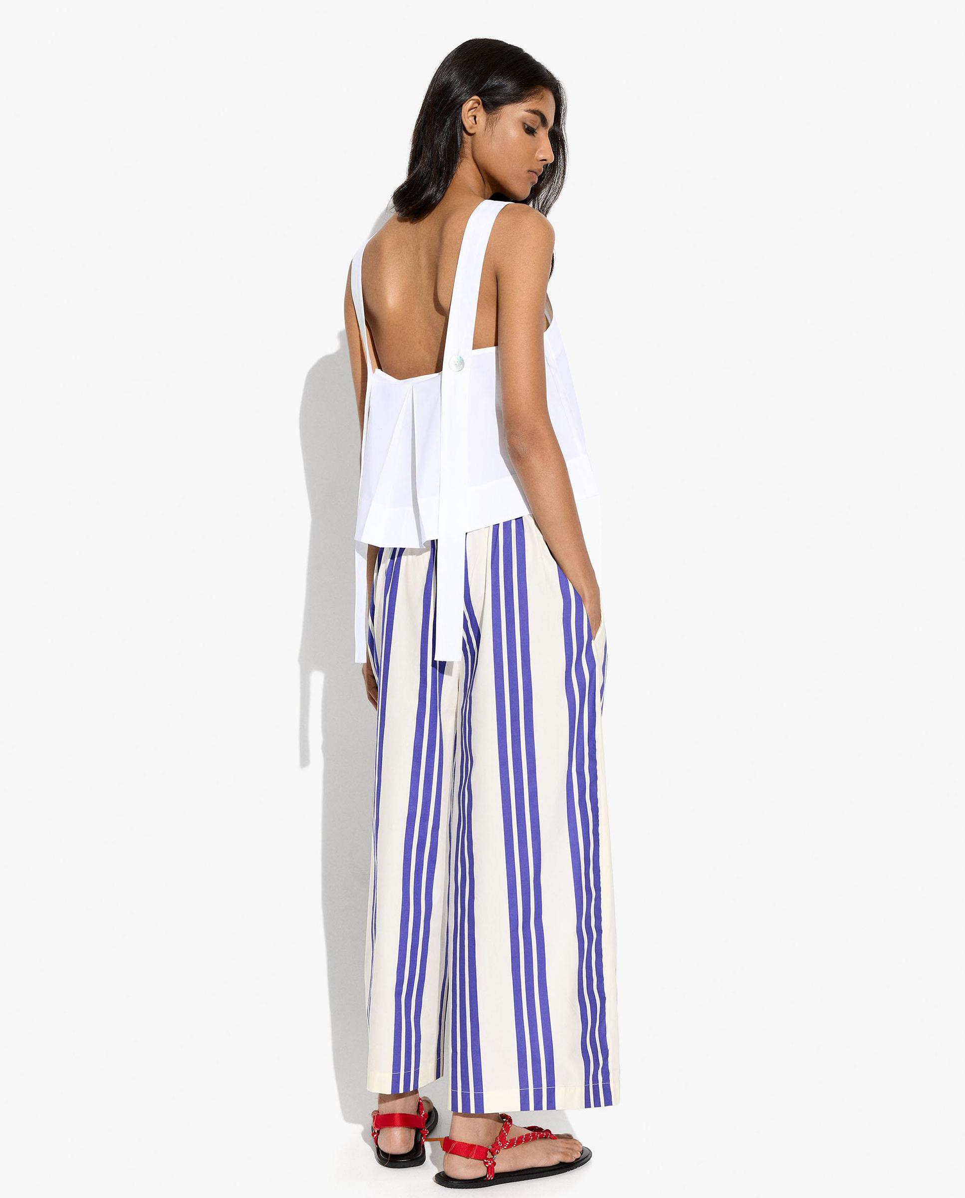 Pantalones anchos de mujer 100% algodón con estampado de rayas - Parfois - Azul Azul-4