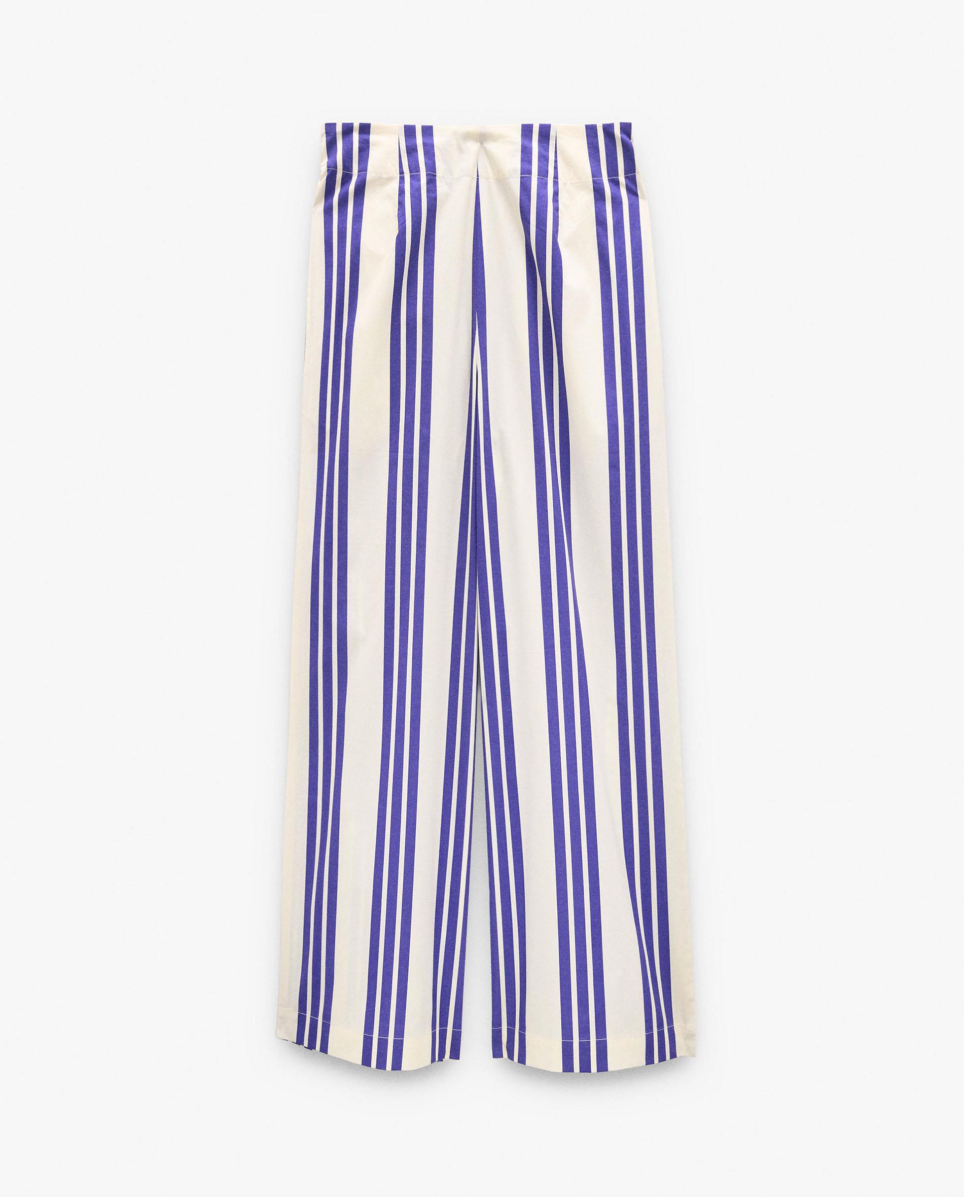 Pantalones anchos de mujer 100% algodón con estampado de rayas - Parfois - Azul Azul-6