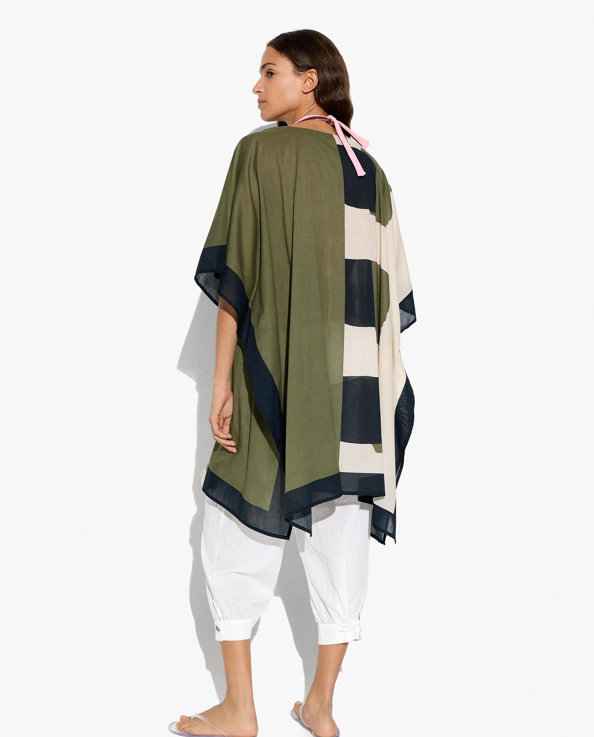 Caftán 100% algodón corto con estampado geométrico - Parfois - Kaki Kaki-3
