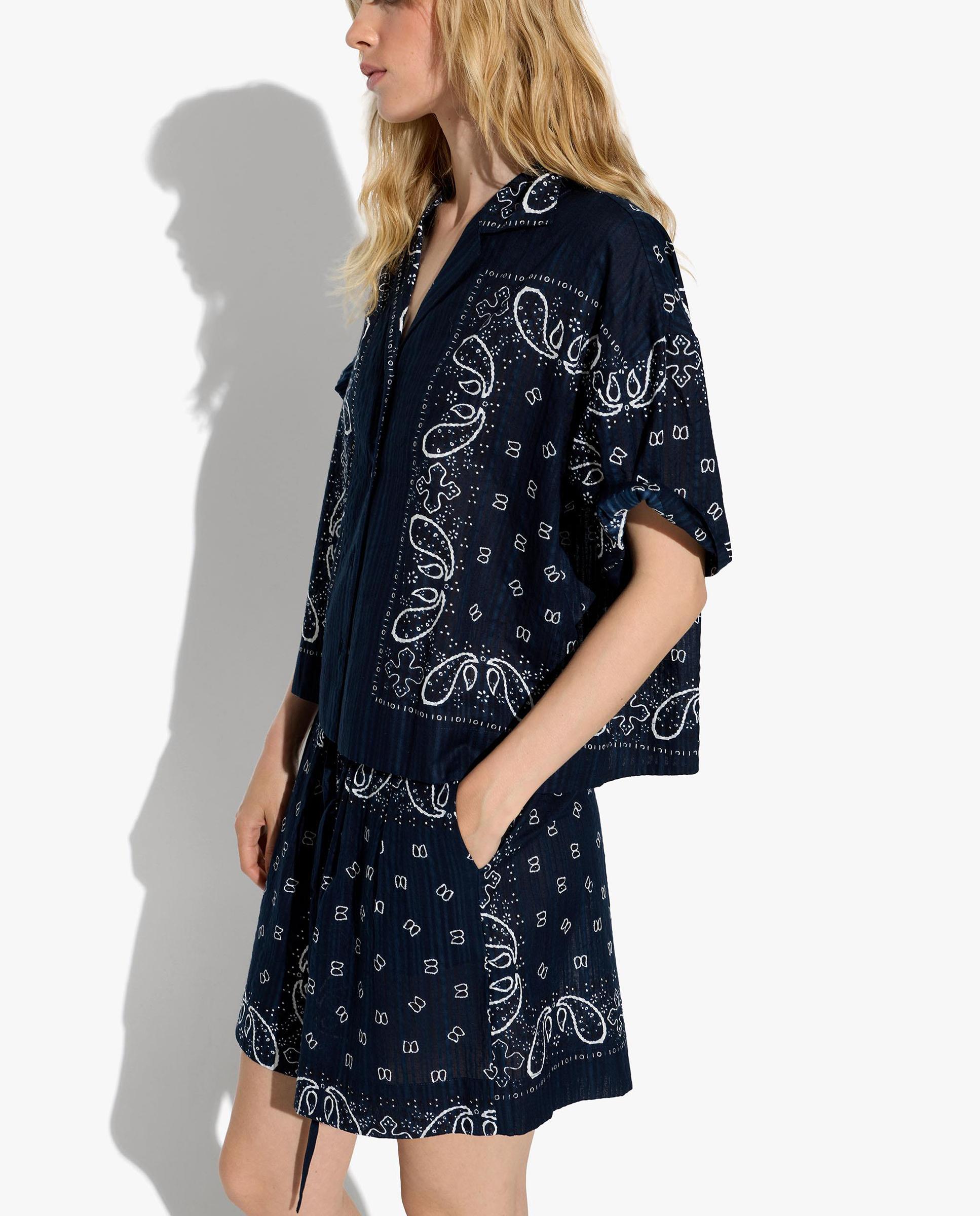 Camisa de mujer 100% algodón de manga corta con estampados - Parfois - Azul marino Azul marino-1