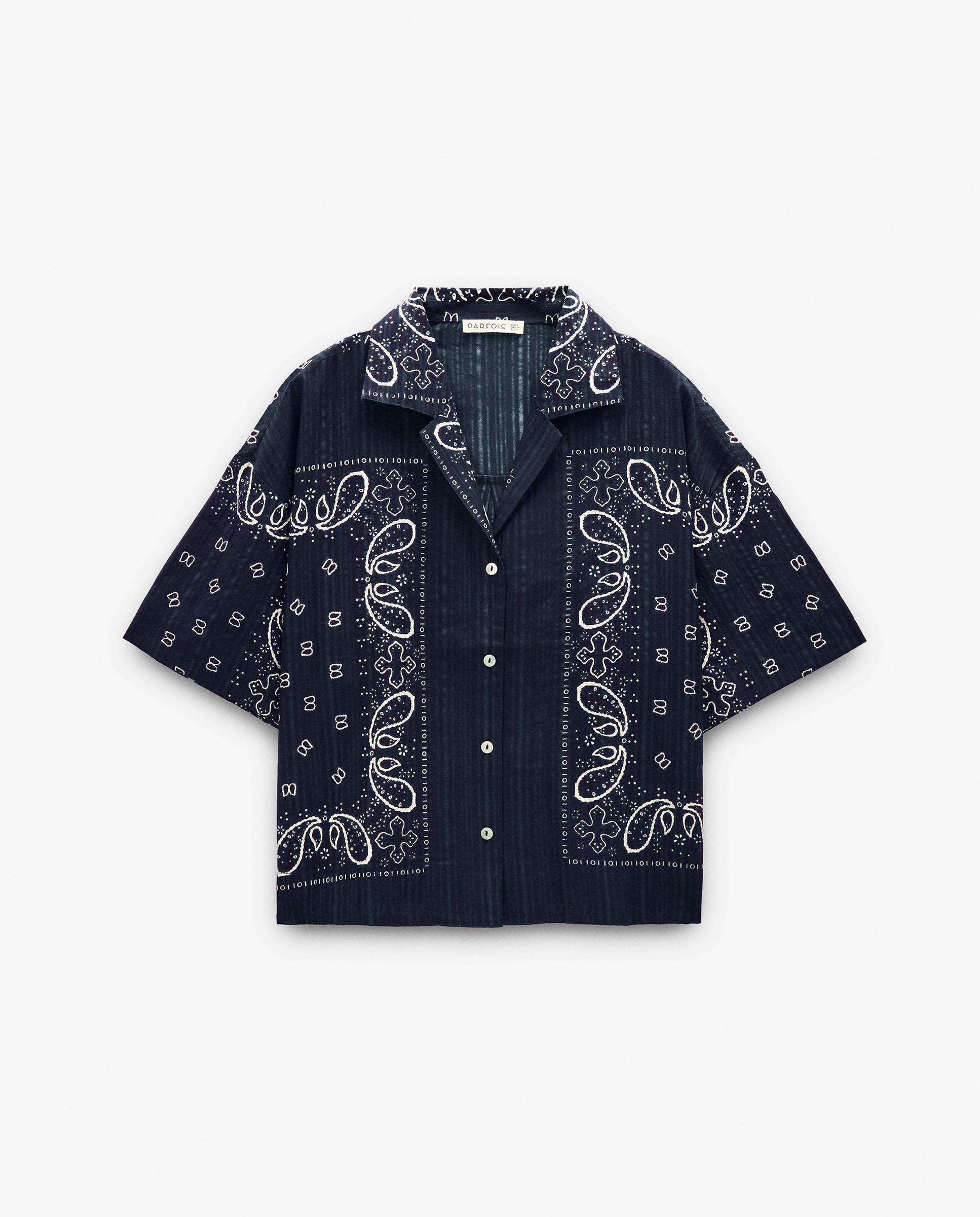 Camisa de mujer 100% algodón de manga corta con estampados - Parfois - Azul marino Azul marino-6