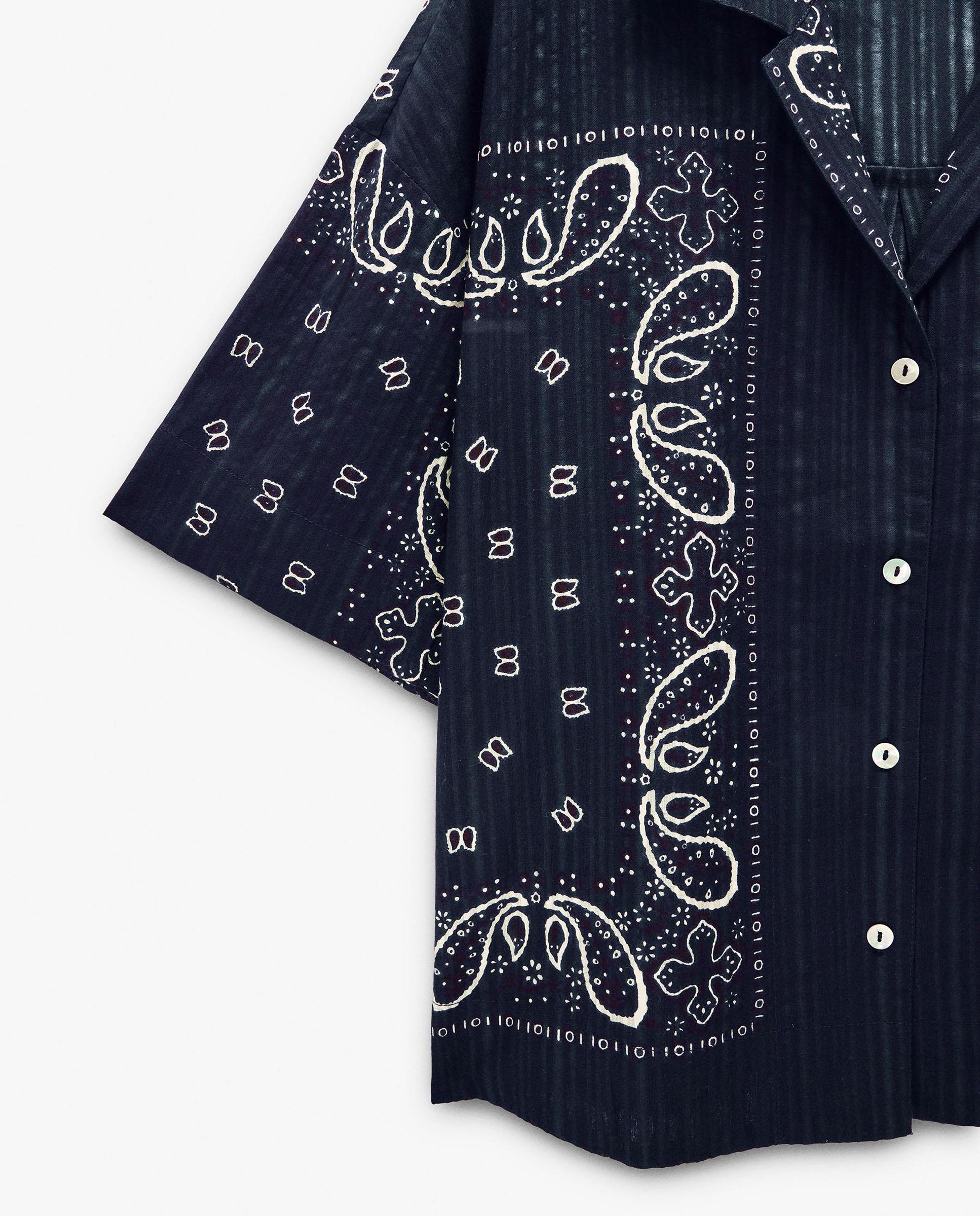 Camisa de mujer 100% algodón de manga corta con estampados - Parfois - Azul marino Azul marino-5