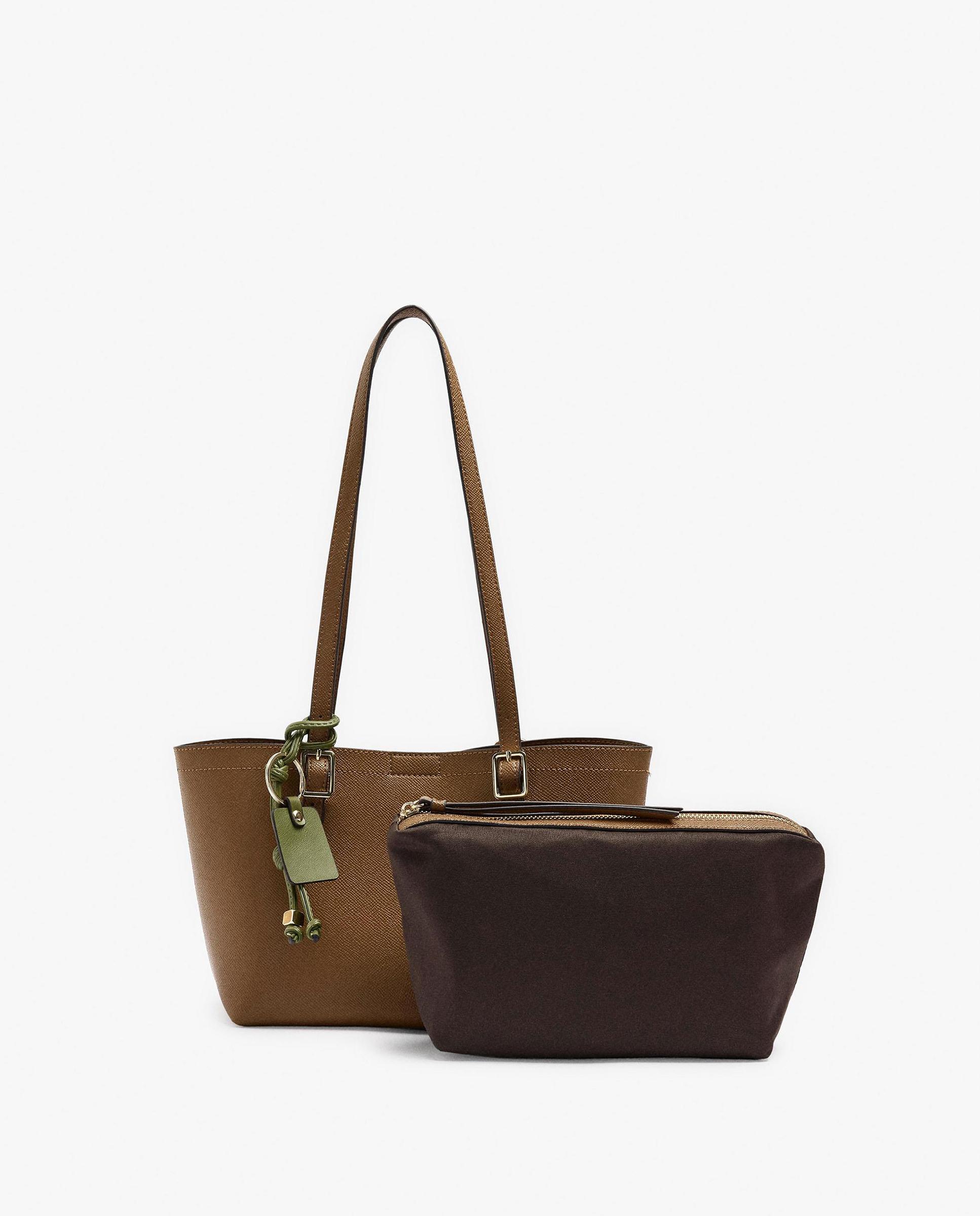 Bolso de mano estilo tote con neceser extraíble en liso - Parfois - Camel Camel-3