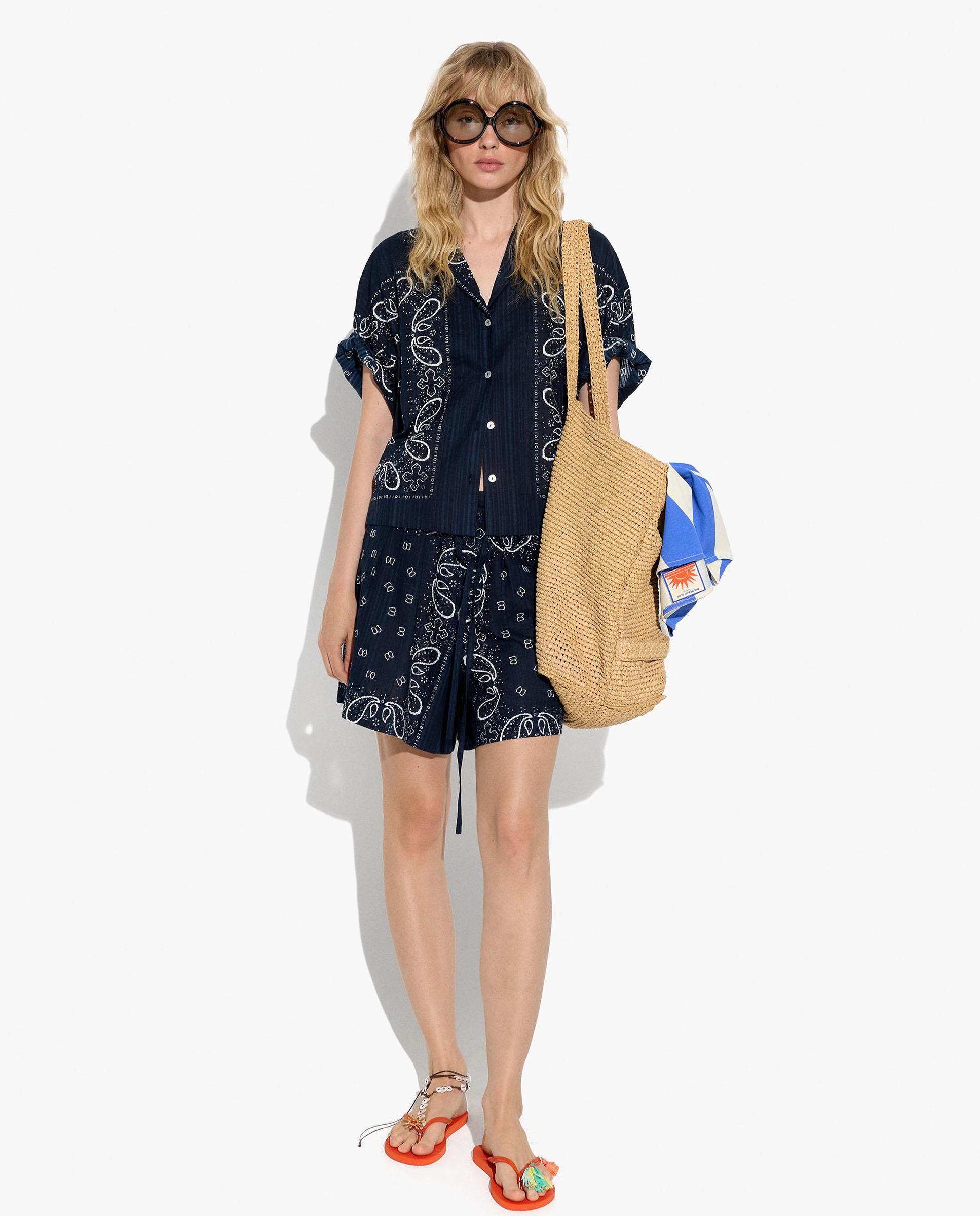 Short de mujer 100% algodón con cintura elástica y estampados - Parfois - Azul marino Azul marino-4
