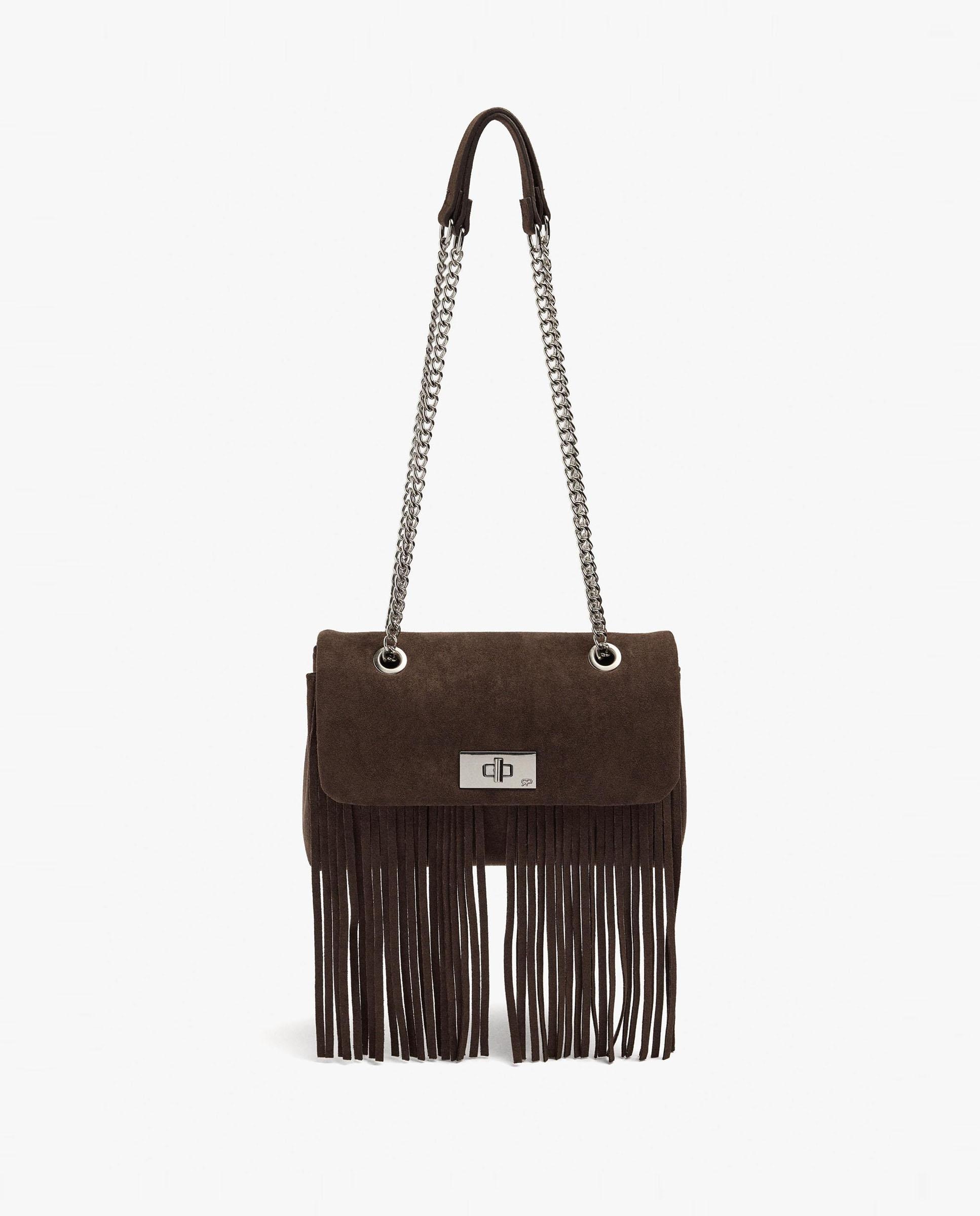 Bolso de hombro con solapa y flecos decorativos con cierre imantado - Parfois - Marrón oscuro Marrón oscuro-1