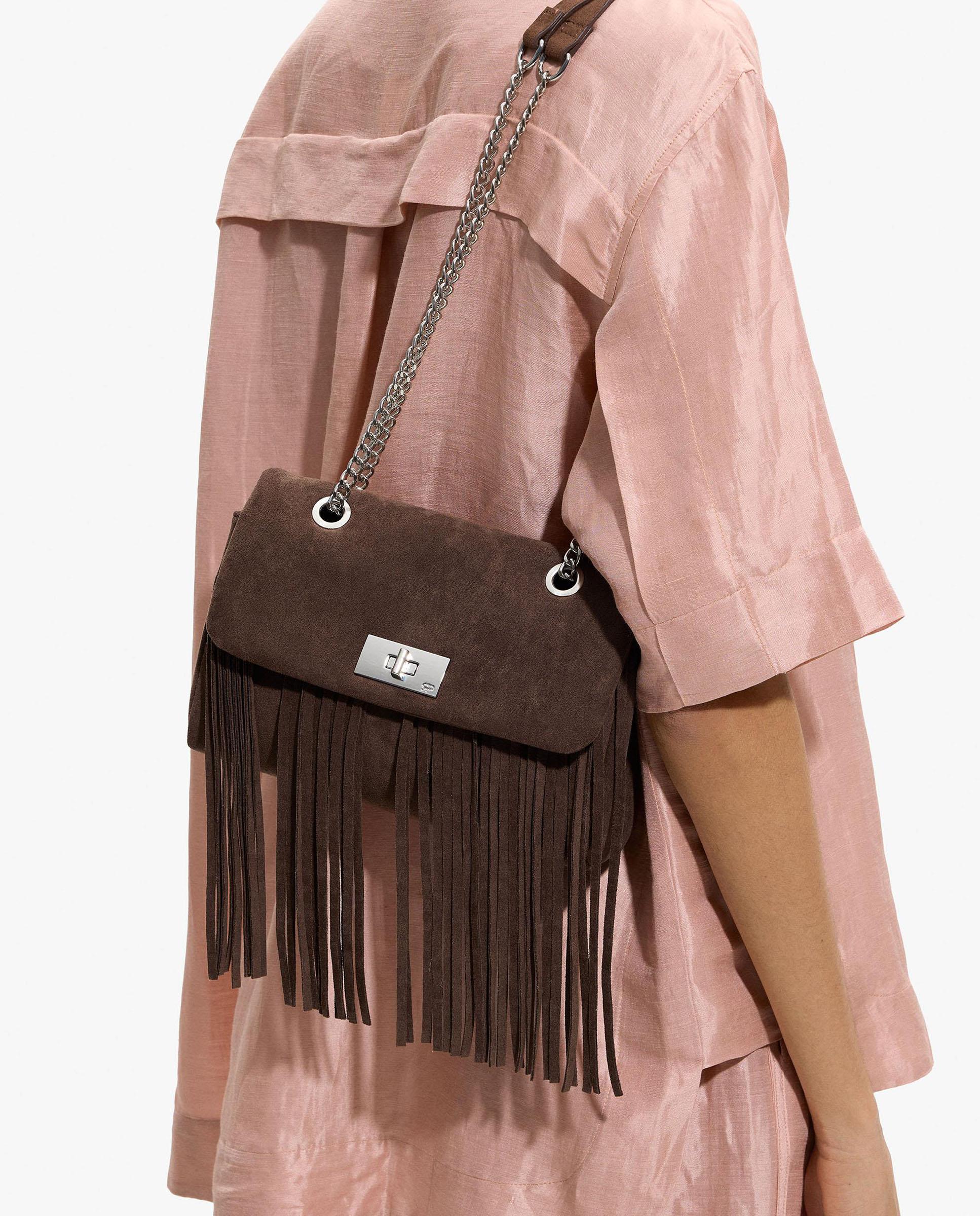 Bolso de hombro con solapa y flecos decorativos con cierre imantado - Parfois - Marrón oscuro Marrón oscuro-2